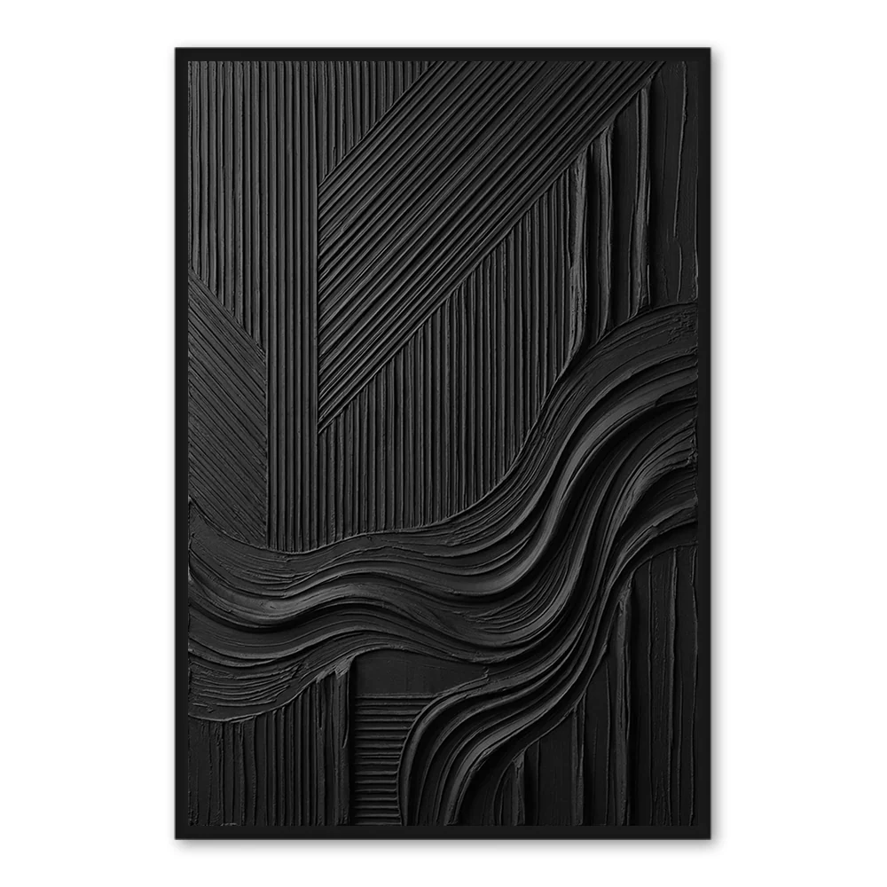 Midnight Current – Modern Minimalist Textured Hand-Painted Oil Painting Wall Art - Black Frame / 20"x 24"/ 51 x 61 CM — Wall Decor