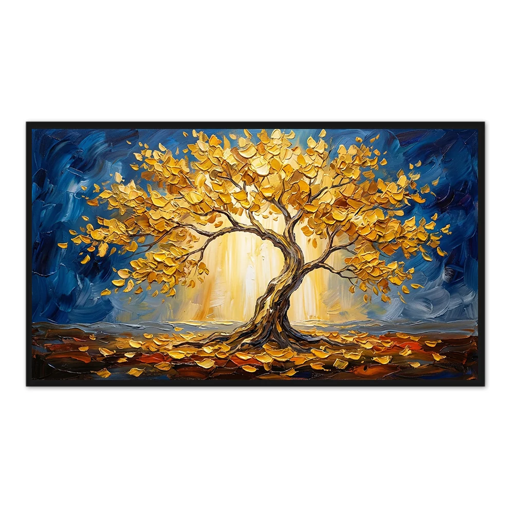 Arbre d'Or de Lumière | Peinture à l'Huile Murale Peinte à la Main — Décoration murale