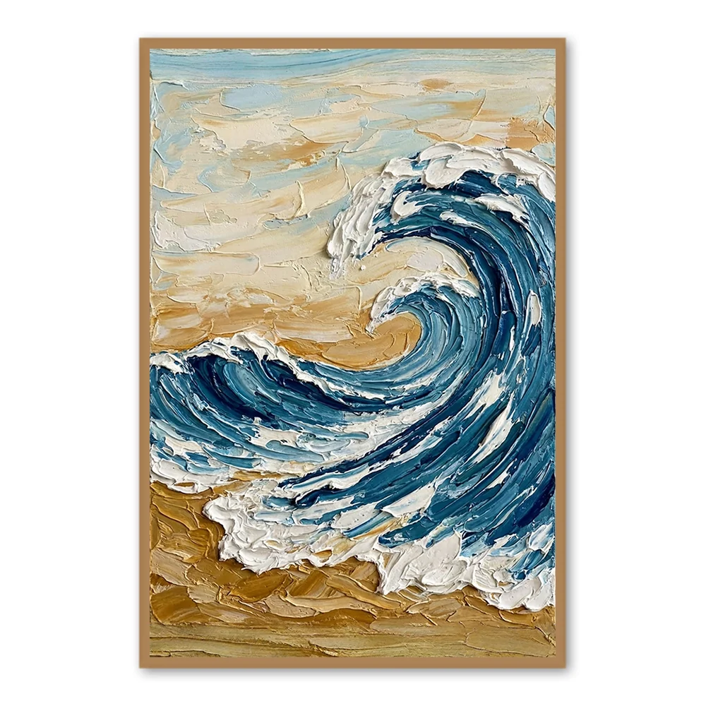 Rising Ocean Force | Peinture à l'huile murale faite à la main - Cadre noir — Décoration murale