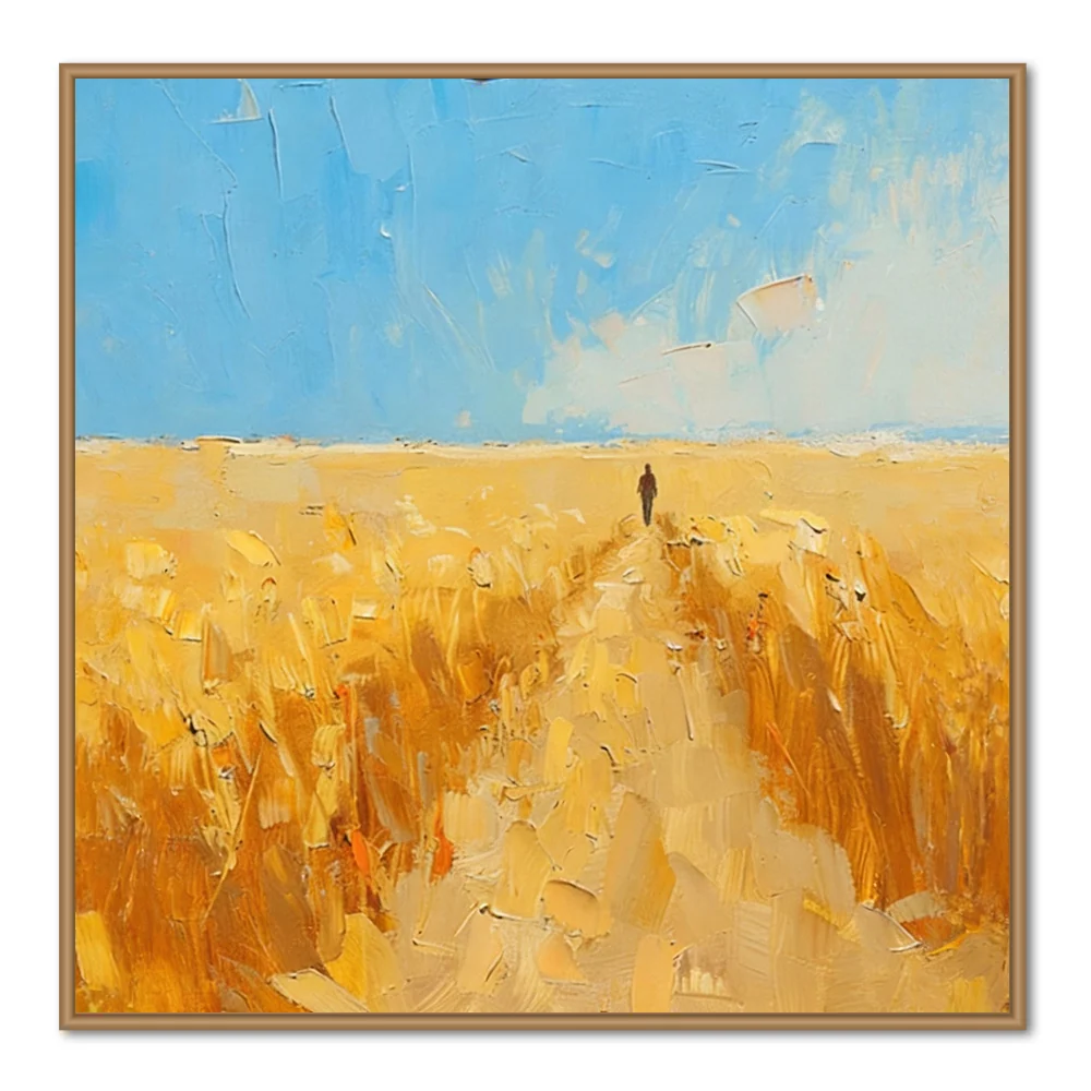 Path of Light – Impressionist Landscape Texture Painting, Handmade Oil Wall Art-square canvas - Black Frame / 24''x 24''/ 61x 61 CM — Wall Decor