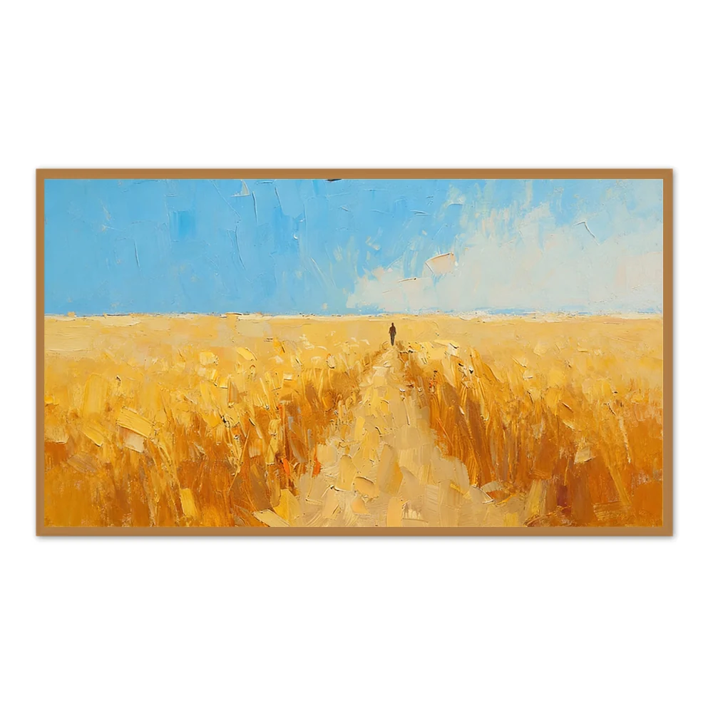 Path of Light – Impressionist Landscape Texture Painting, Handmade Oil Wall Art-Landscape Orientation - Black Frame / 48''x 24''/ 122 x 61 CM — Wall Decor