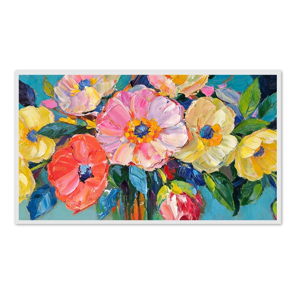 Colorful Floral Wall Art Hand-painted Texture Canvas Modern Abstract Living Room Decoration-Landscape - White Frame / 48''x 24''/ 122 x 61 CM