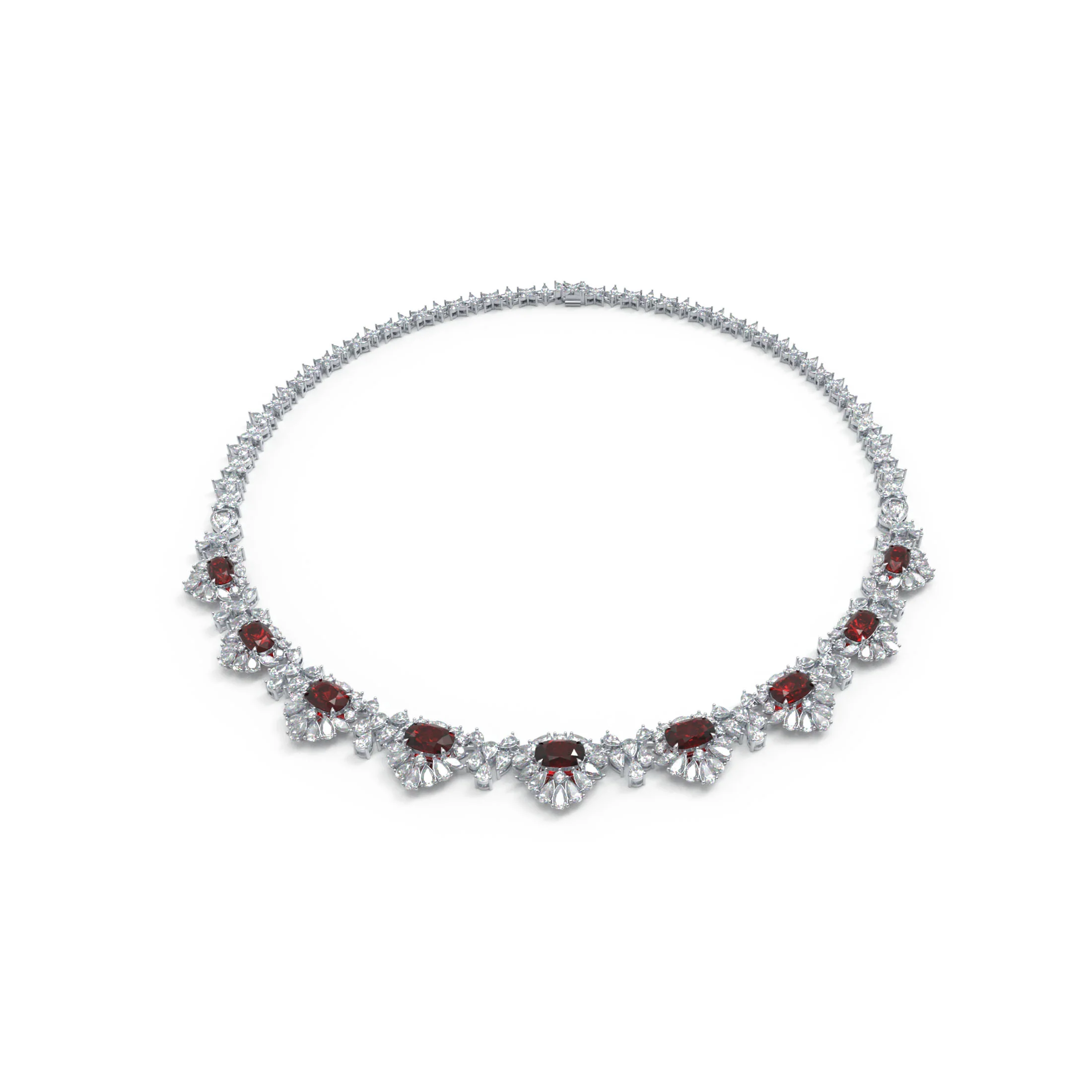 Luxury Handmade Necklace with 16ct Cultured Main Stones & 20ct 432pcs Fancy Shaped Cultured Diamonds, 9K/14K/18K White Gold & - 9K White Gold — Silver Necklace 