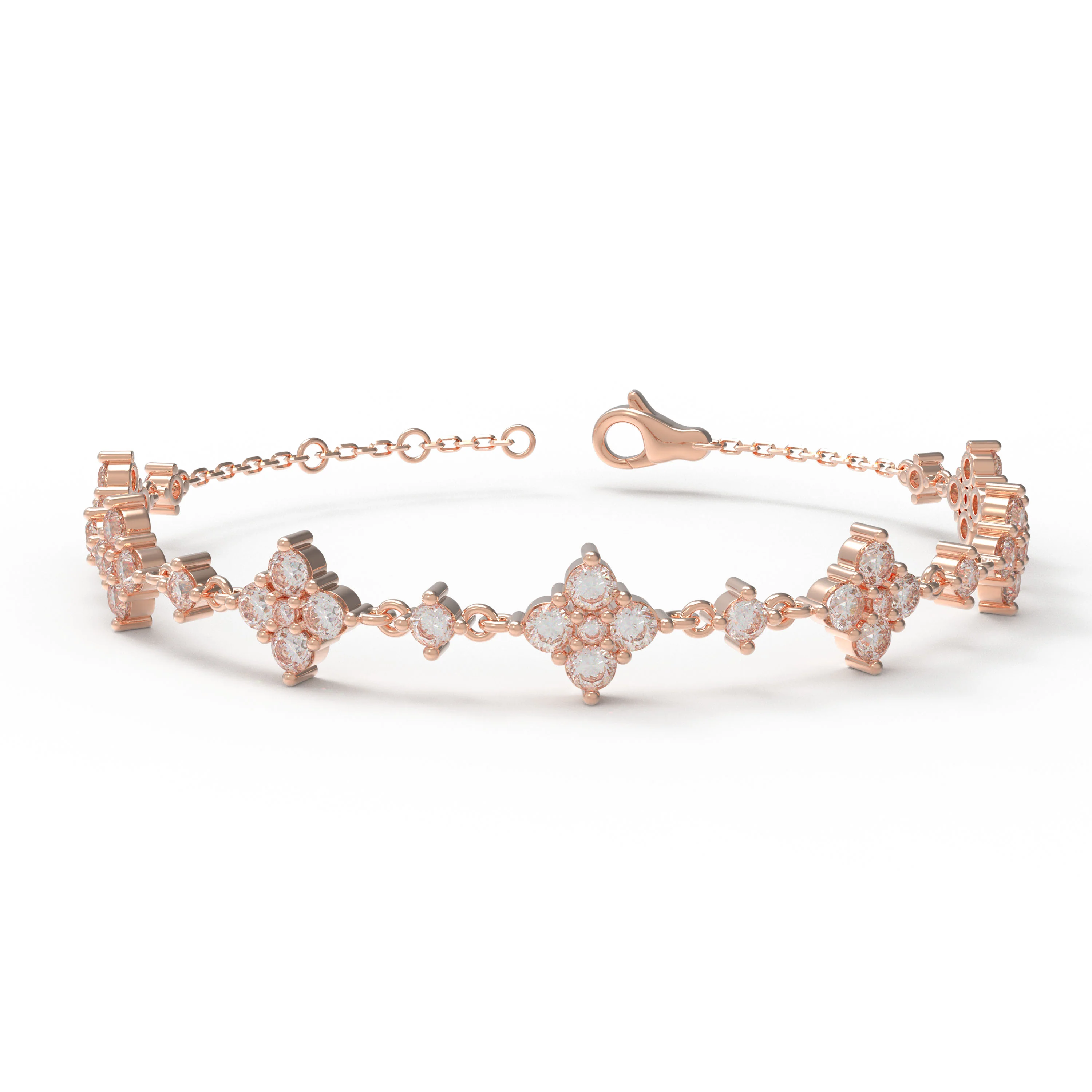 Ophelia Eternity Women's Rose Gold Four Leaf Clover Bracelet | 2ct/3ct Lab Diamond | Adjustable Lucky Jewelry for - 2ct / 10K White Gold / 6 Inches