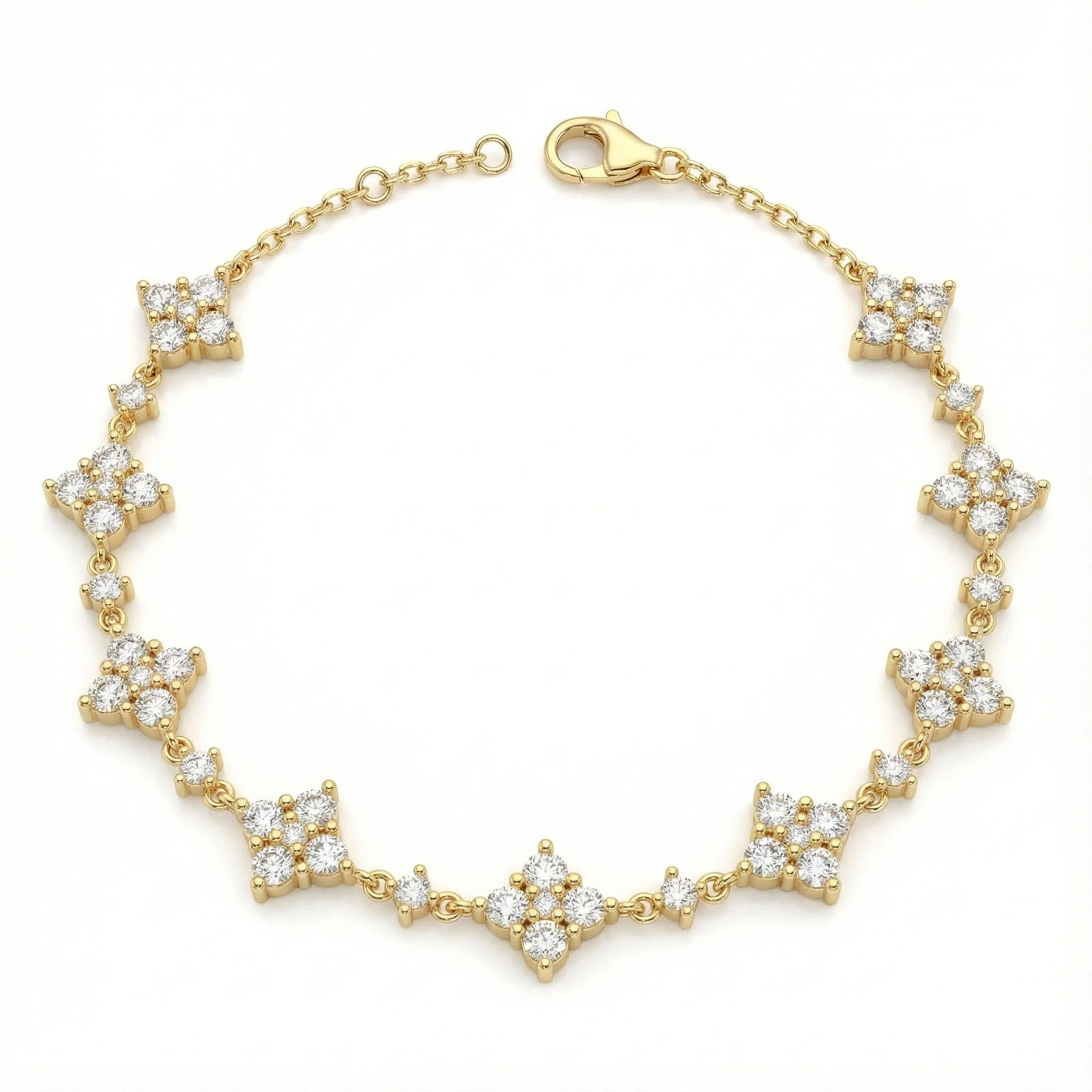 Ophelia Eternity Women's Yellow Gold Four Leaf Clover Bracelet | 2ct/3ct Lab Diamond | Adjustable Lucky Jewelry for - 2ct / 10K White Gold / 6 Inches — Bracelet