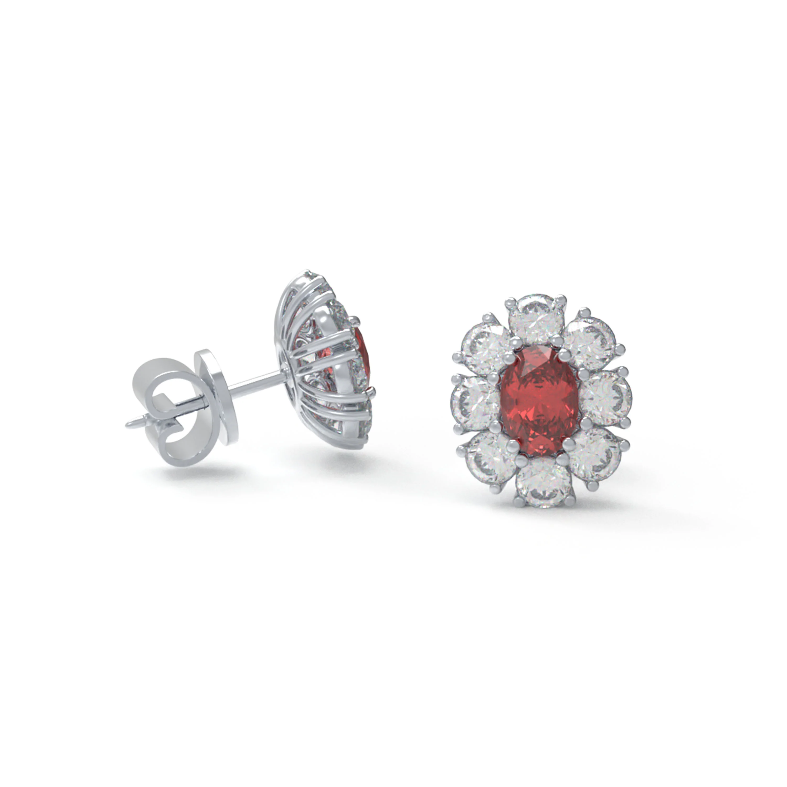 Boucles d'oreilles doubles en rubis lab-grown personnalisables en or 10K/14K ou platine 950 — Boucles D'oreilles
