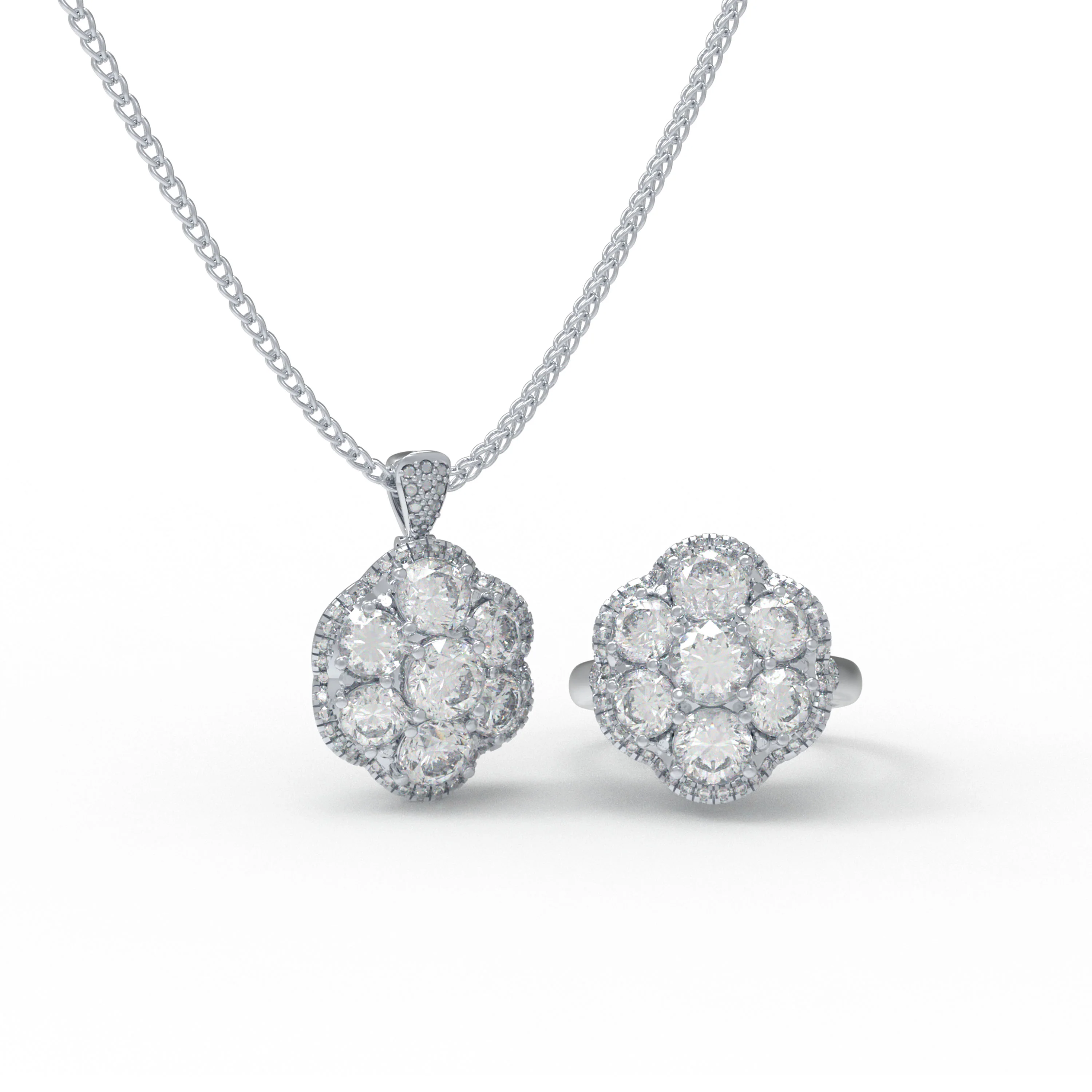 Ensemble de Bijoux en Diamant Synthétique : Collier et Bague — Anneaux empilables