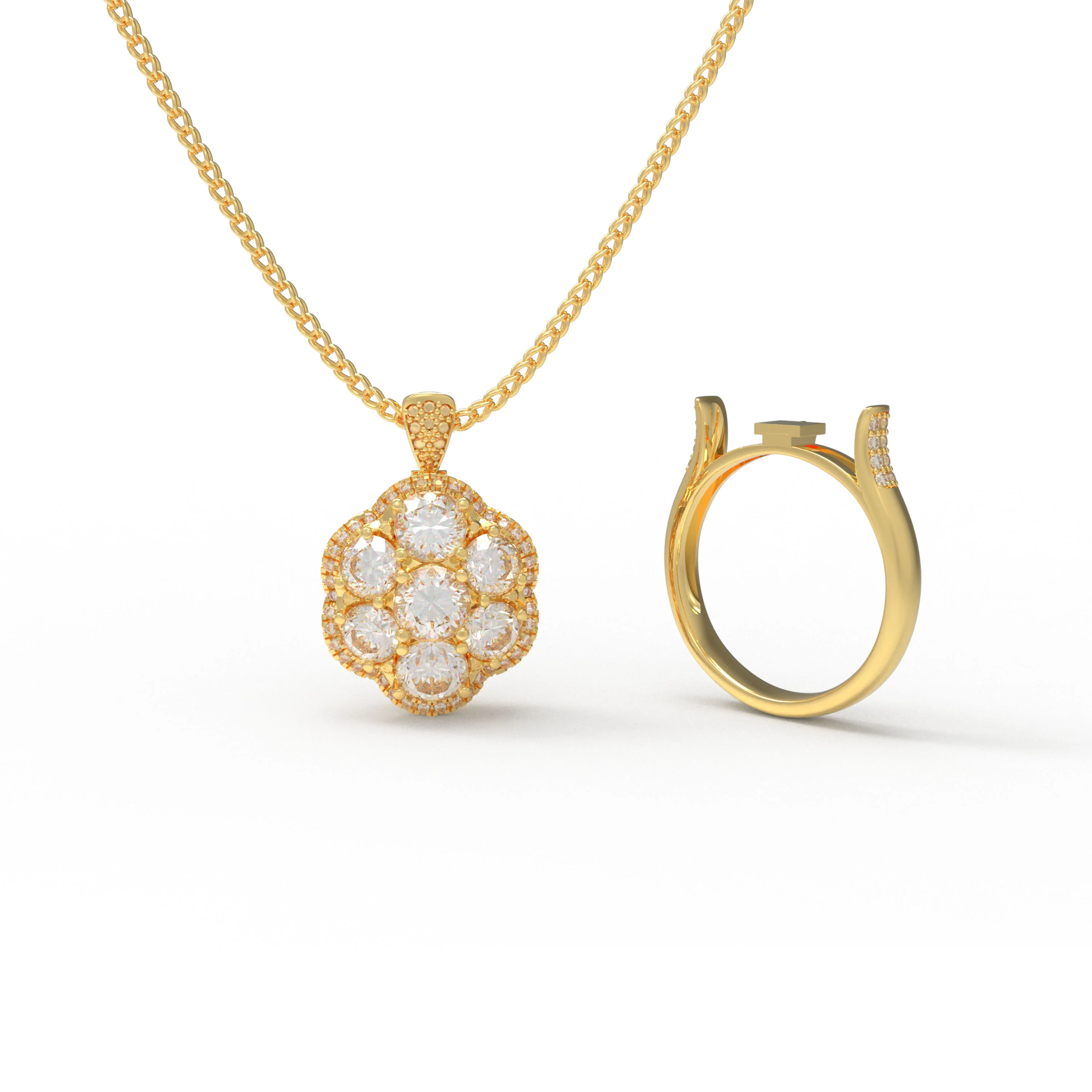 2-in-1 Convertible Lab Grown Diamond Jewelry Set: Pendant Necklace & Ring (10K/14K Yellow Gold, VVS1-VVS2 D-E - Yellow Gold / 10K Yellow Gold / 4 — Stackable Ri
