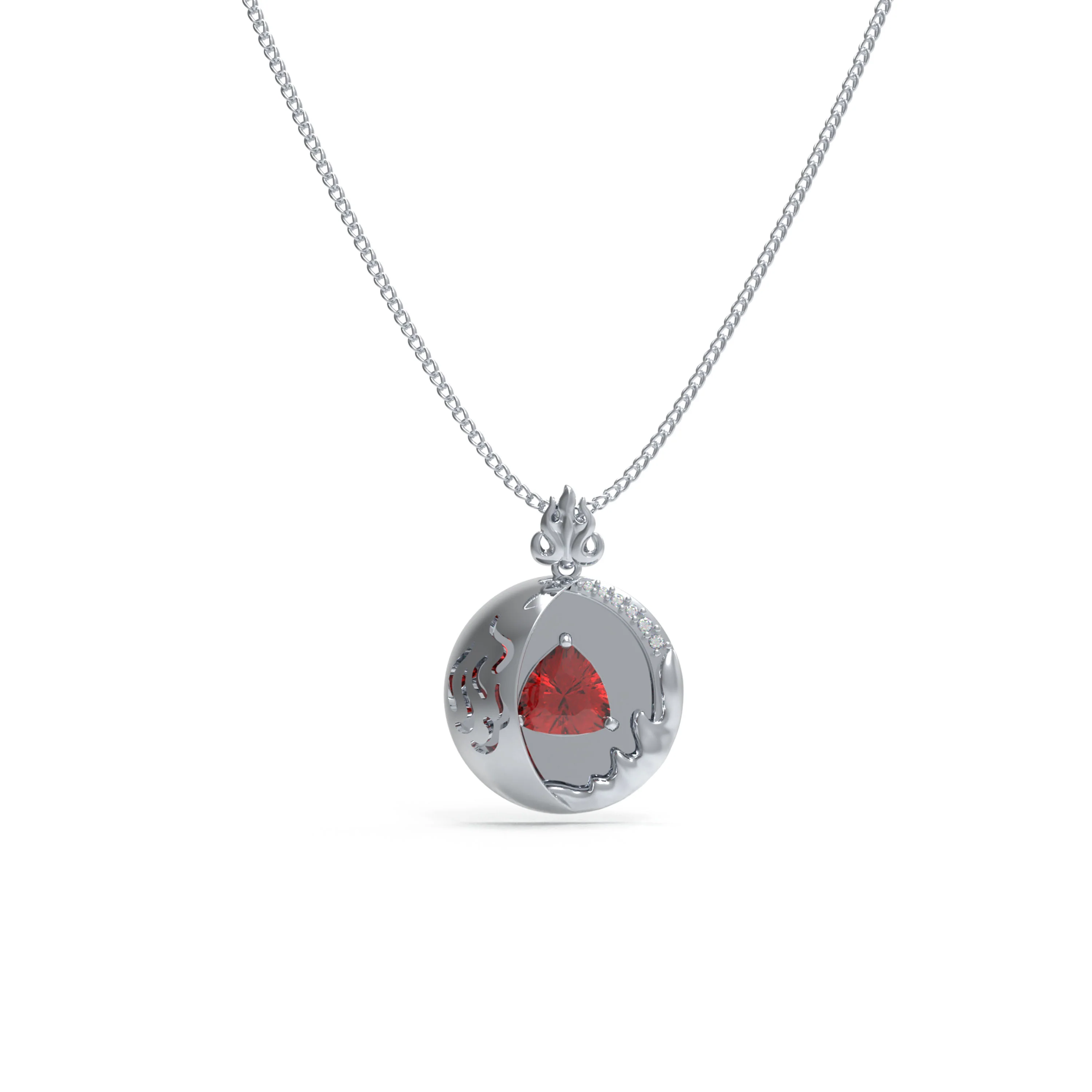 Lab-Grown 1CT Ruby Pendant Necklace with 6 VVS1-VVS2 D-E Color Diamonds, 10K/14K White/Yellow/Rose Gold & - White Gold / 10K / Lab-grown ruby — Pendant Necklace
