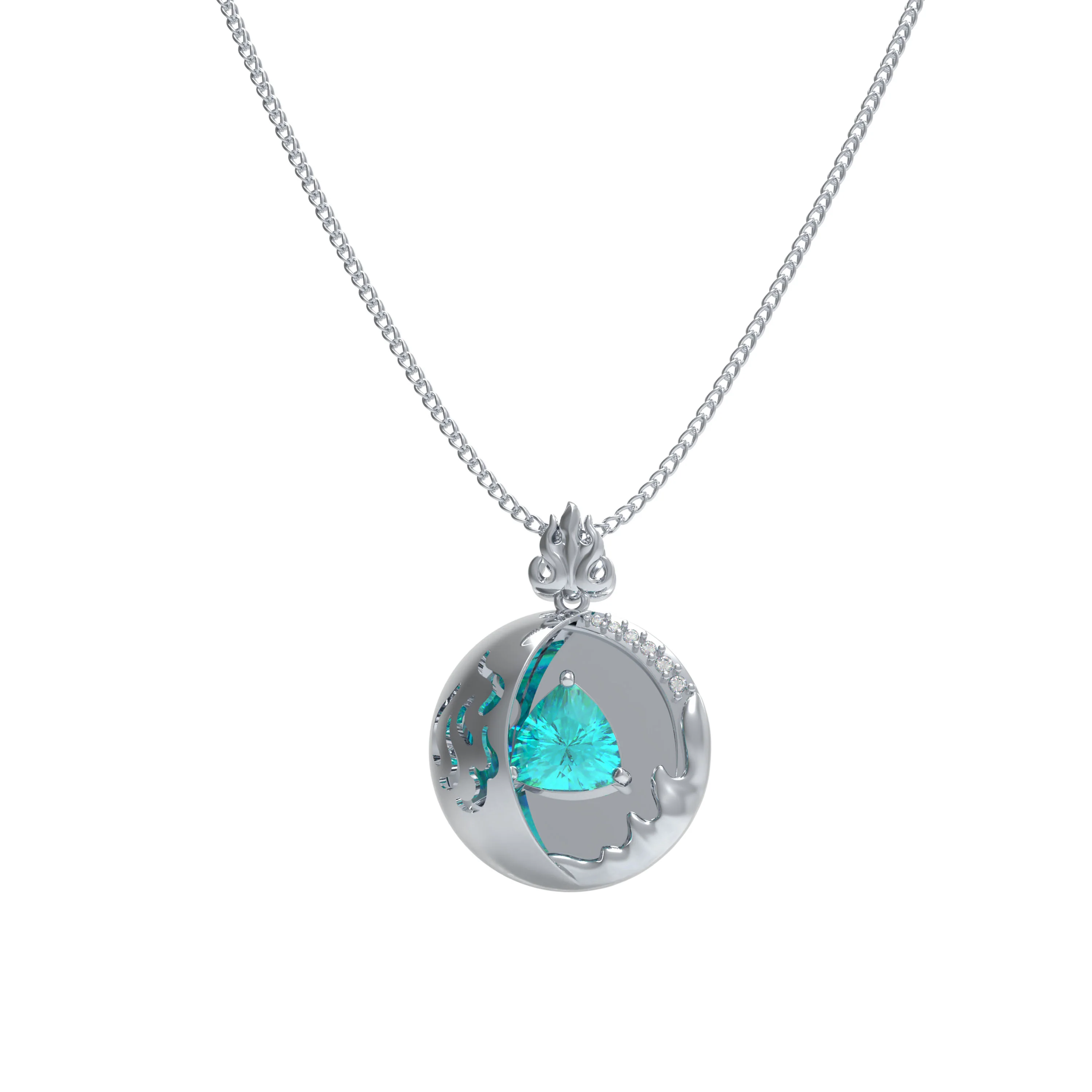 Collier Pendentif Paraíba de 1CT Cultivé en Laboratoire avec 6 Diamants — Collier pendentif