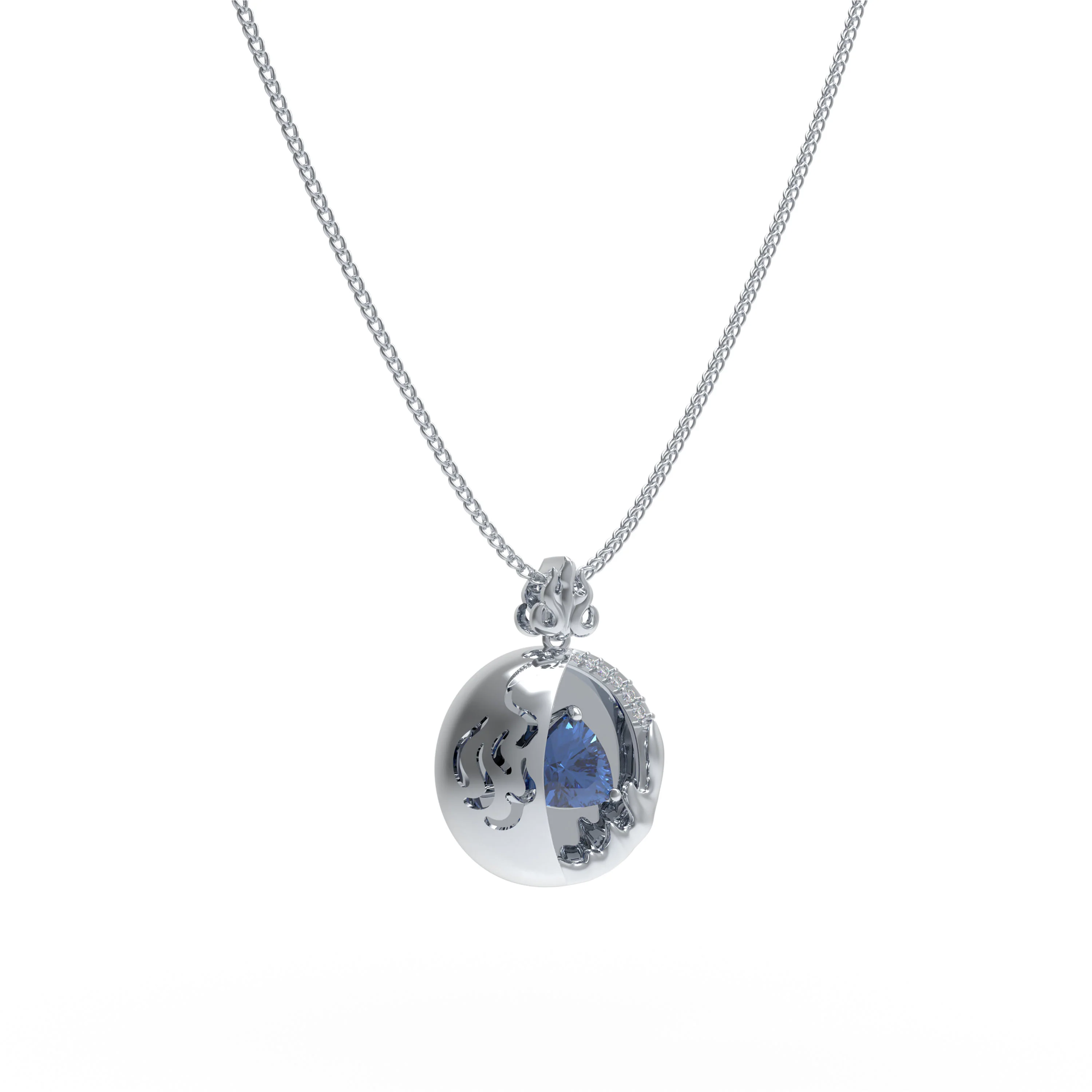 Lab-Grown 1CT Sapphire Pendant Necklace with 6 VVS1-VVS2 D-E Color Diamonds, 10K/14K White/Yellow/Rose Gold & - White Gold / 10K / Lab-grown sapphire — Pendant 