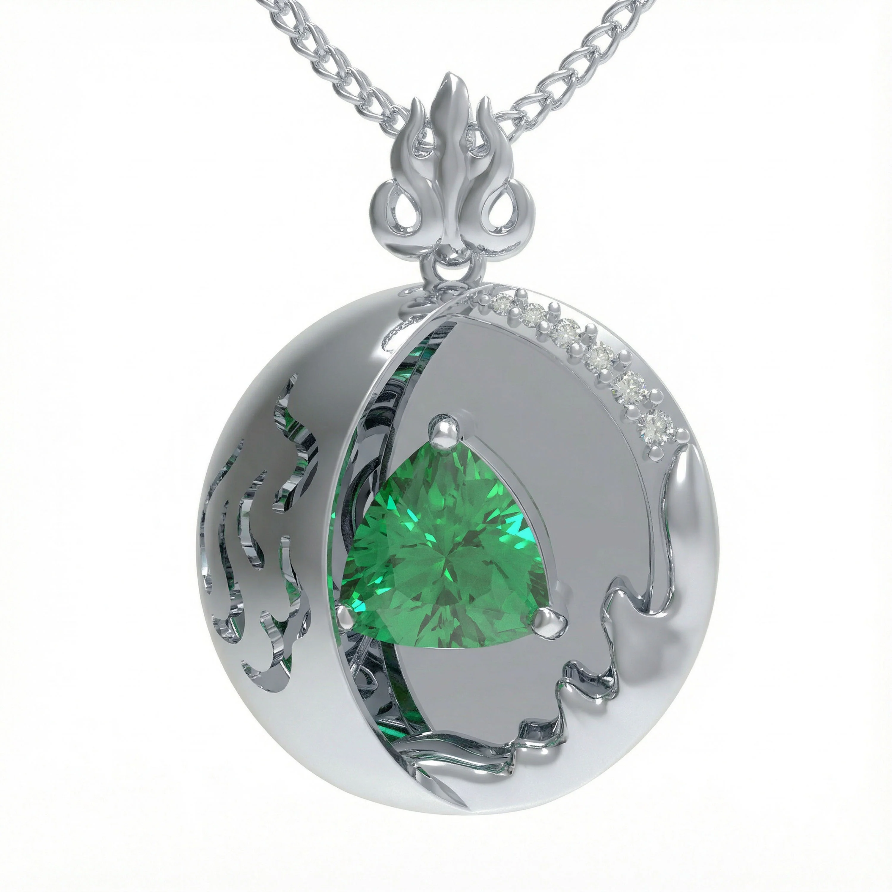 Collier Pendentif Émeraude Cultivée en Laboratoire de 1CT avec Diamants