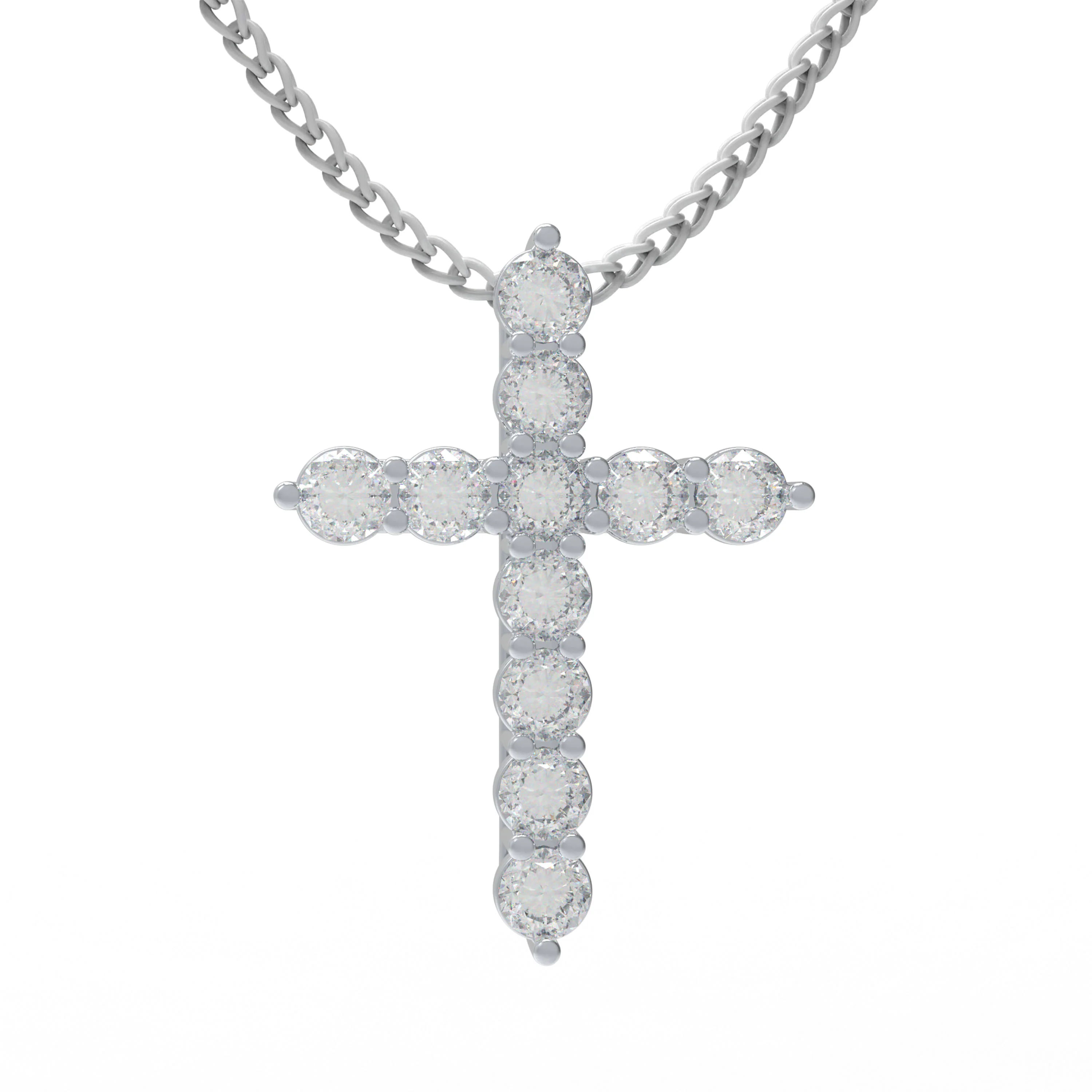 925 Sterling Silver Cross Pendant Necklace with 0.7ct Moissanite, 11 Stones of 3mm Diameter, Perfect Gift for Women, - Sterling silver / Moissanite — Pendant Ne