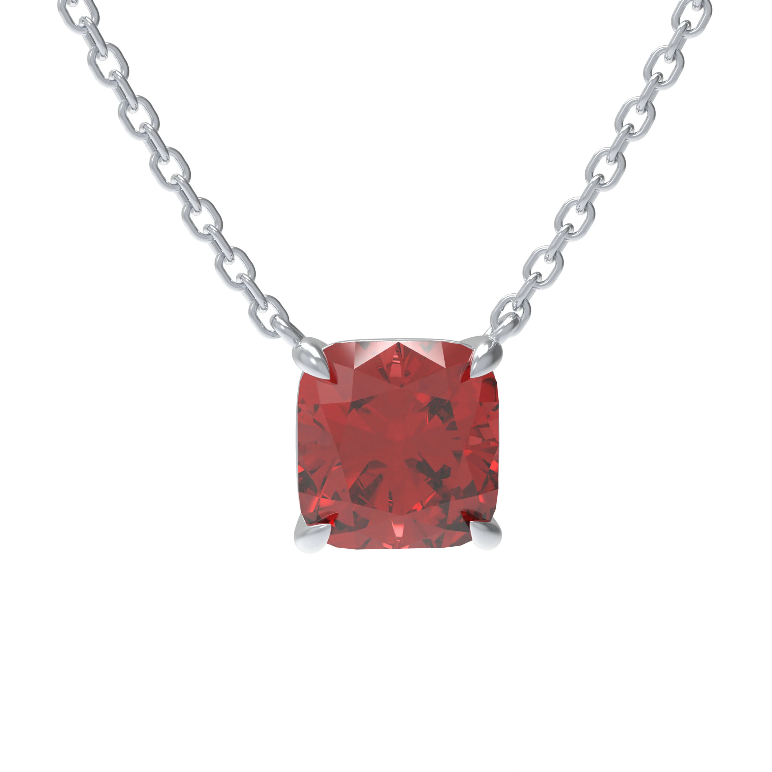 Pendentif en Argent Sterling 925 avec Rubis Lab-Grown Taille Coussin — Collier pendentif