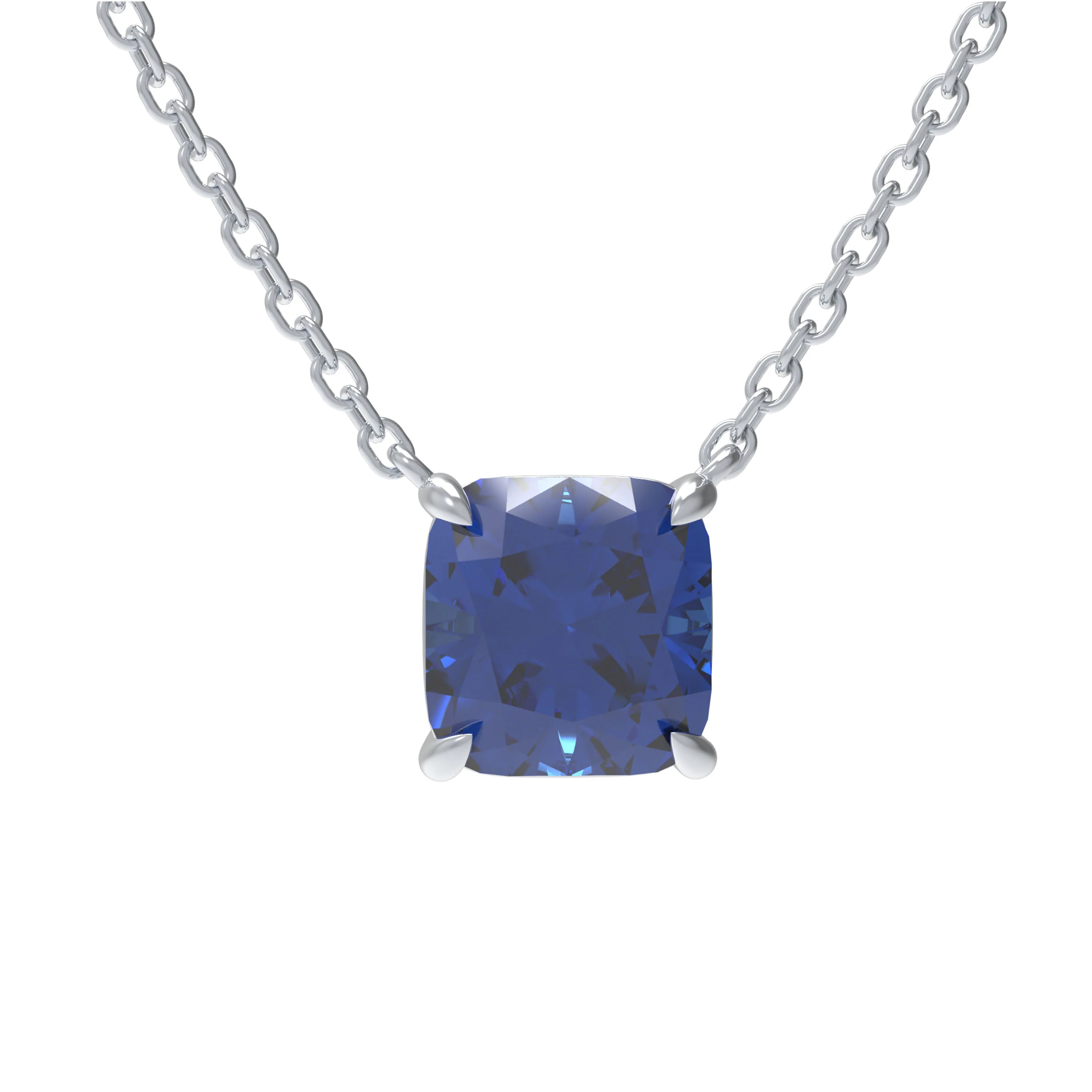 Pendentif en argent sterling 925 avec saphir cultivé en coupe coussin — Collier pendentif