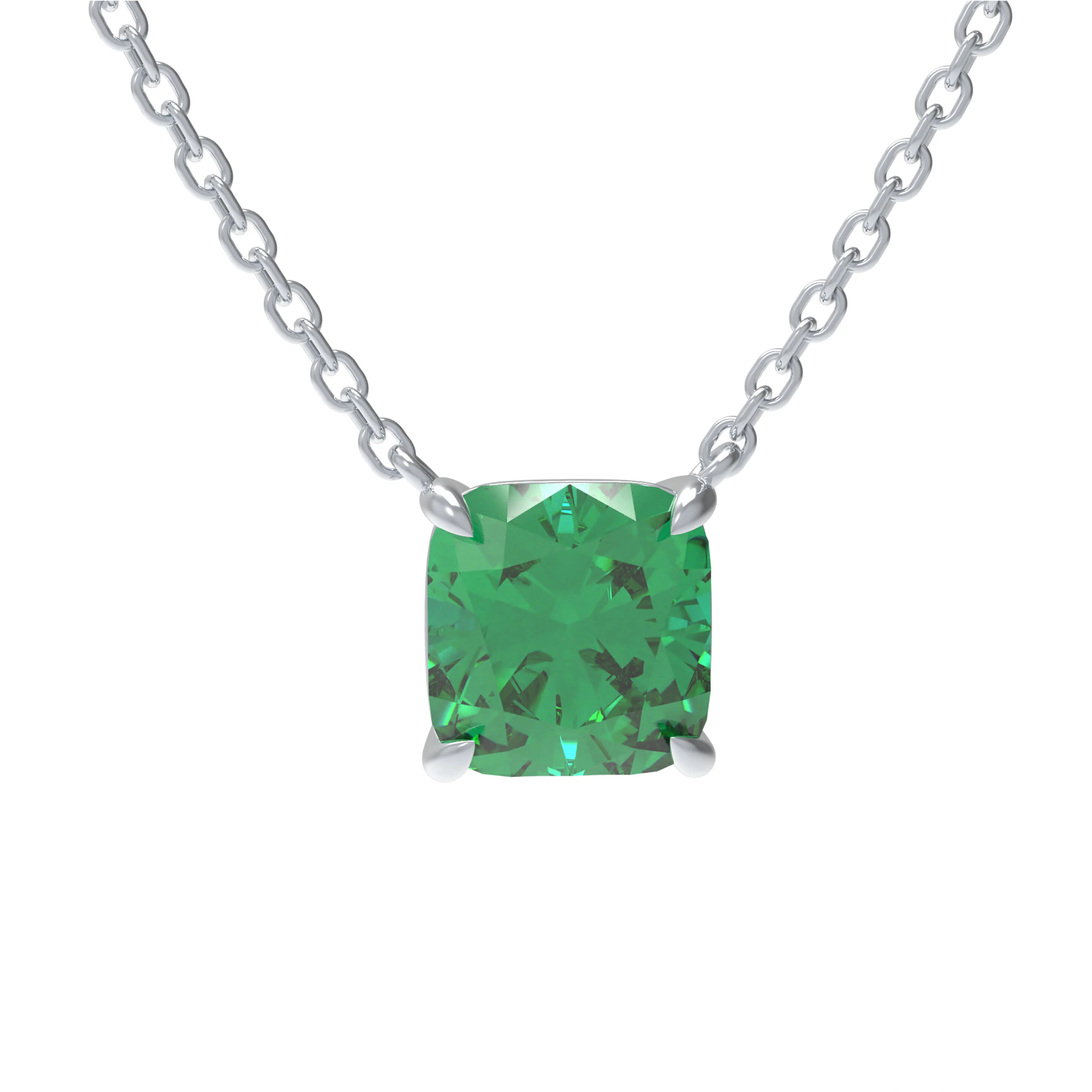 Pendentif en Émeraude Cultivée en Argent Sterling 925 Découpe Coussin