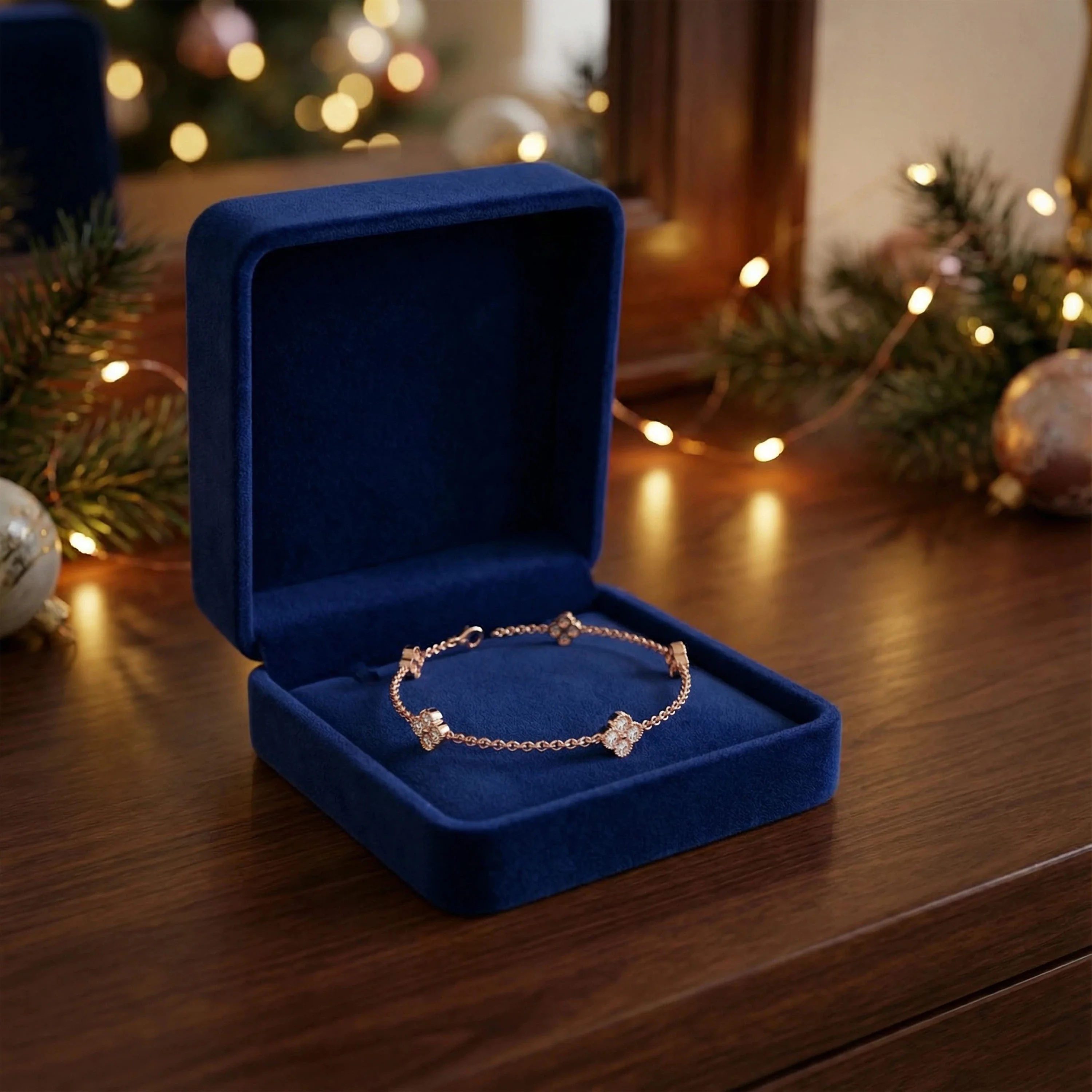 Sterling Silver 14K Rose Gold Plated Four Leaf Clover Lucky Bracelet with 1ct/2ct/3ct Moissanite, Gift for Women - Gold-plated / 1ct / 6