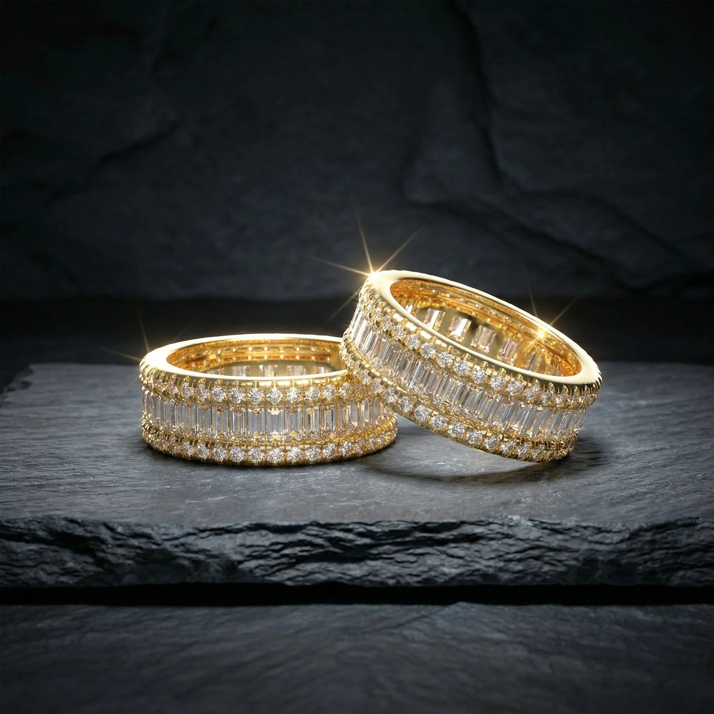 Bague Éternité Plaquée Or 14K avec Moissanite pour Fiançailles — Bijoux de mariage