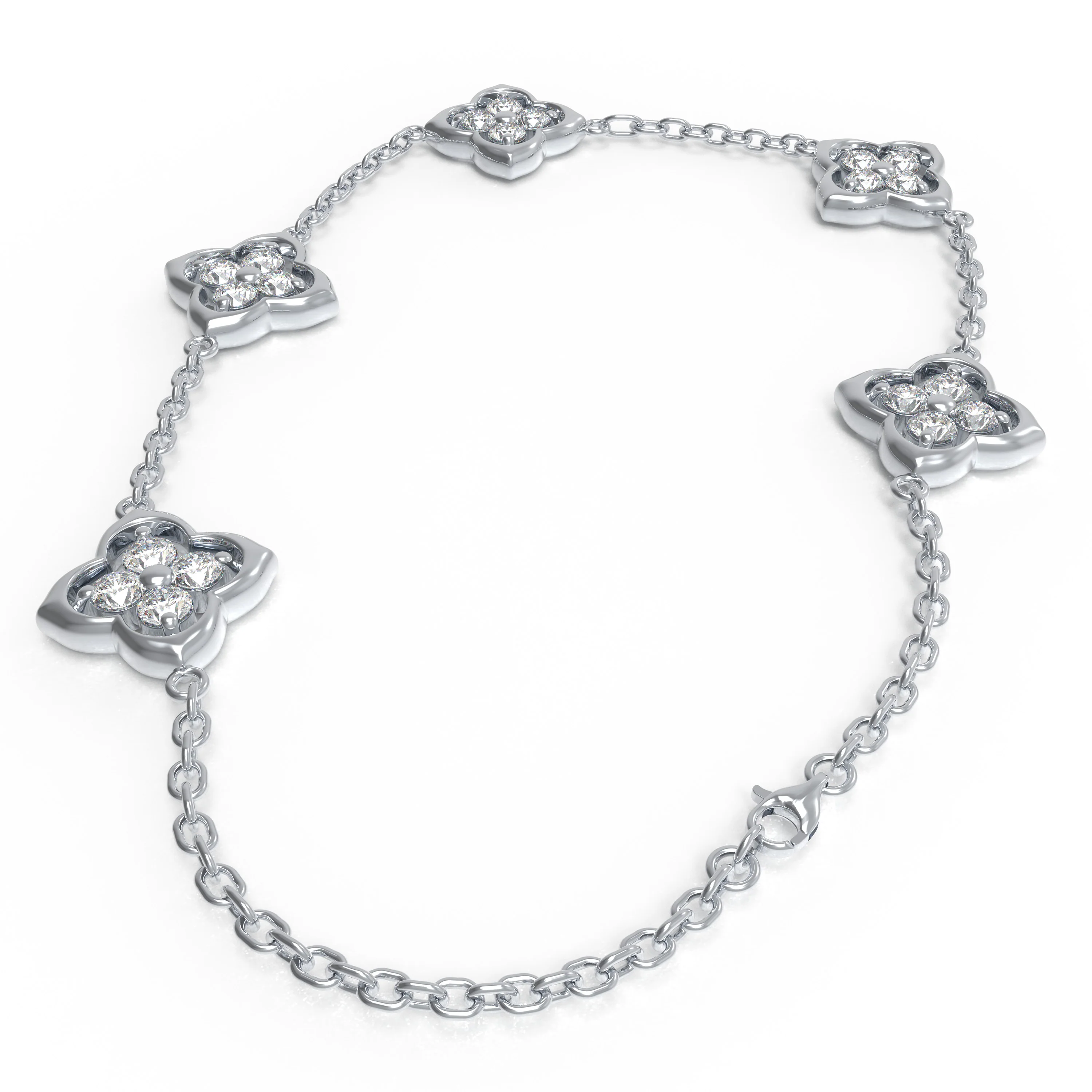 925 Silver Moissanite Four Leaf Clover Bracelet, Women Holiday Gift - 6 inches — Bracelet Women