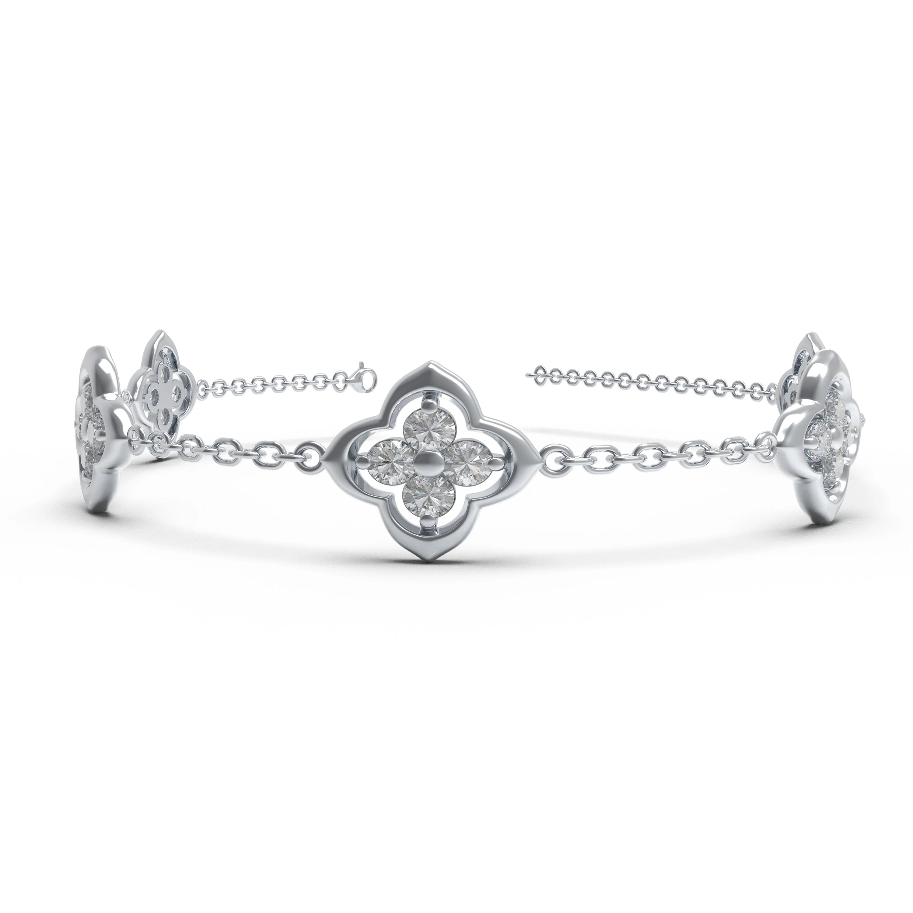 10K 14K Gold Lab Grown Diamond Four Leaf Clover Bracelet, White Gold Yellow Gold Rose Gold Lucky Jewelry Gift for Women - White Gold / 10K / 6 — Bracelet Women