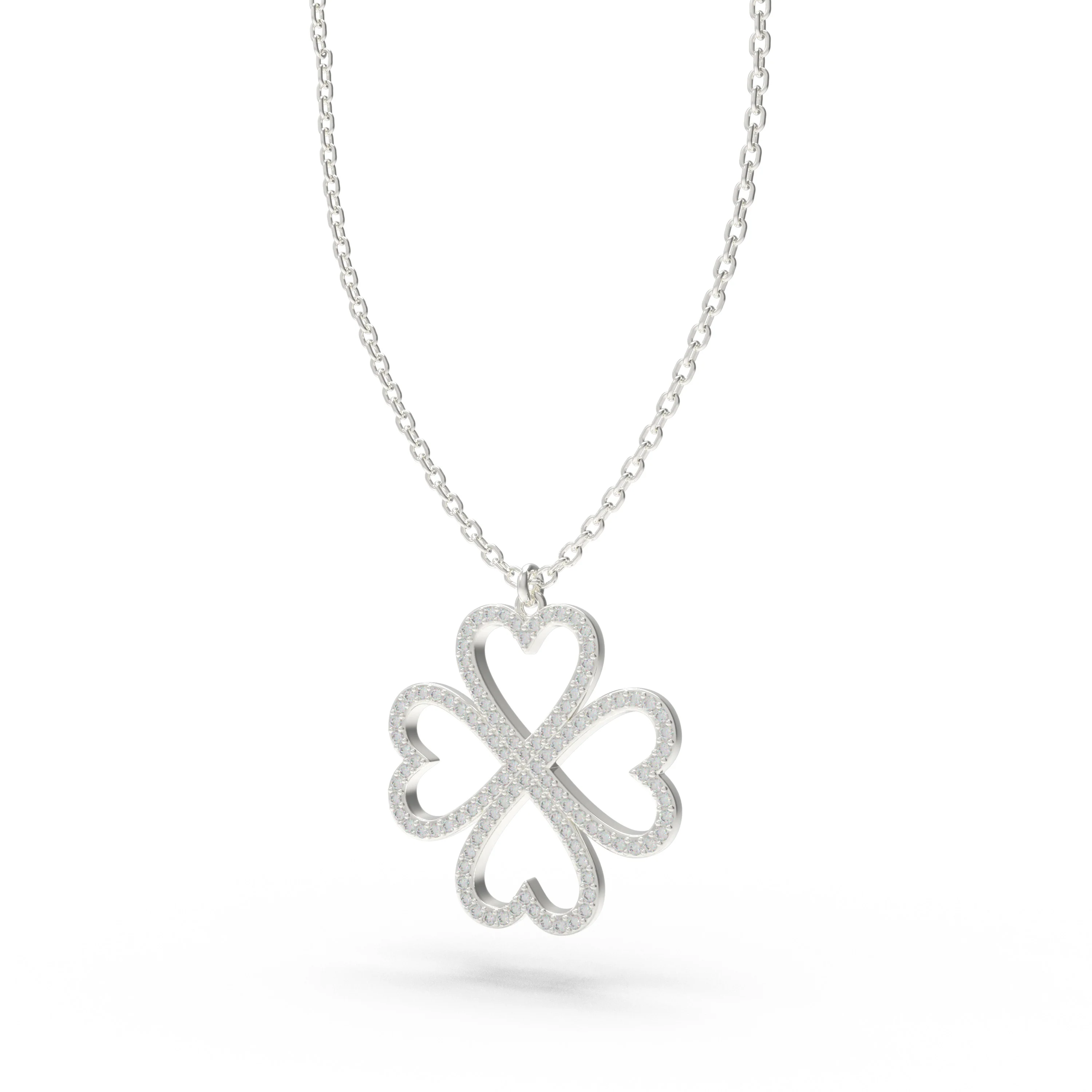 Collier Pendentif Cœur Trèfle à Quatre Feuilles en Or Blanc 10K/14K Ophelia Eternity