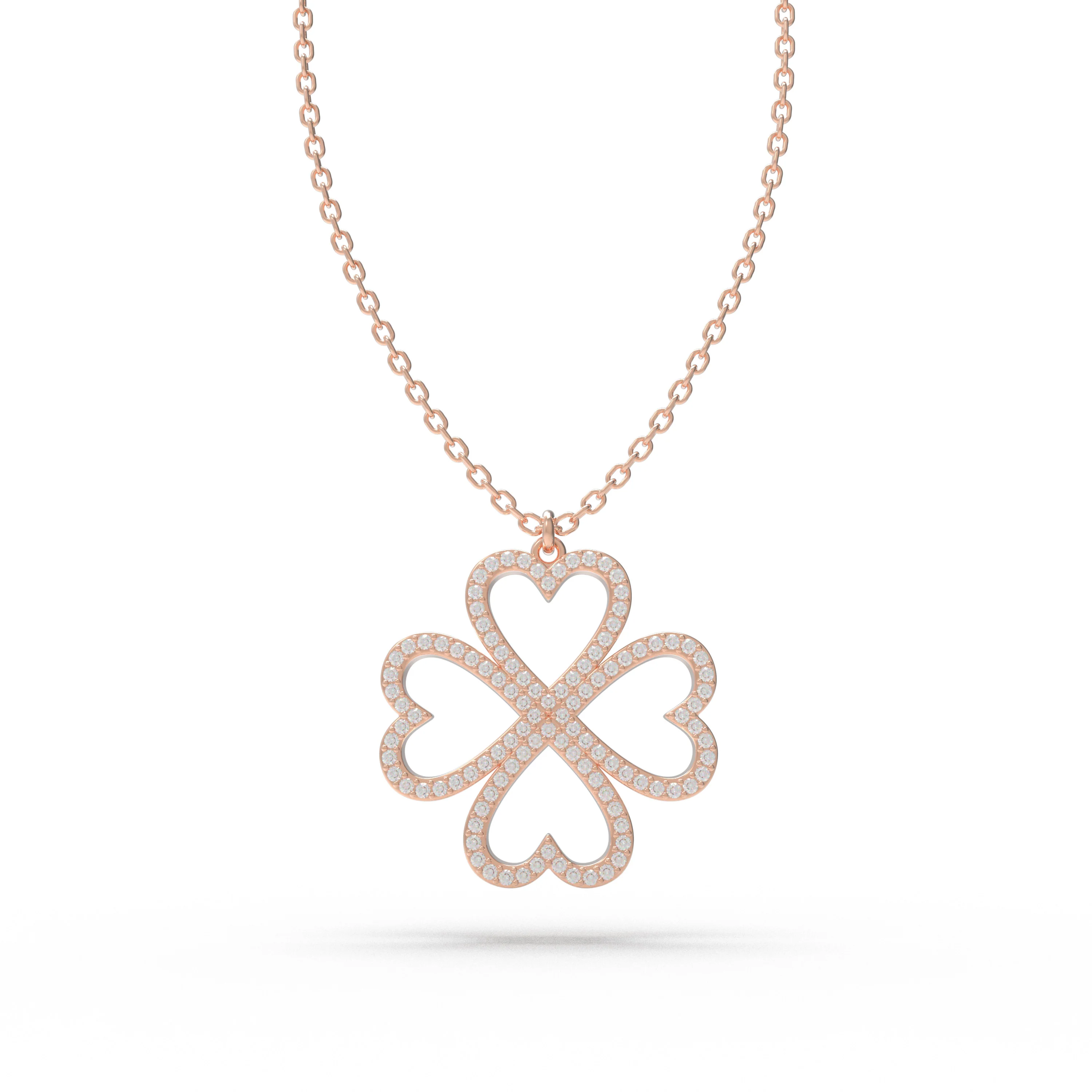 Collier Pendentif Coeur Trèfle à Quatre Feuilles Ophelia Eternity — Collier pendentif