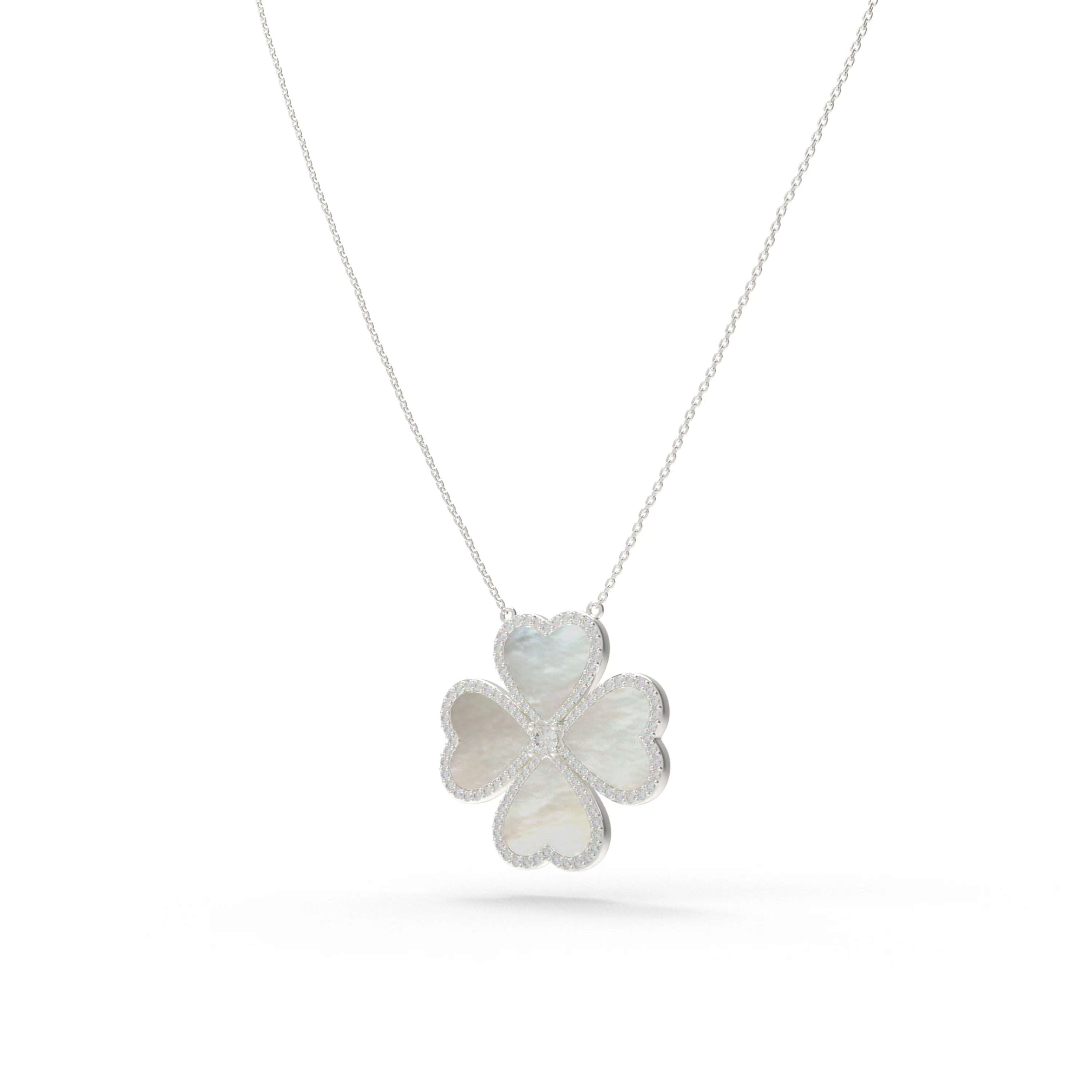 Heart Pendant Necklace with Lab Grown Moissanite and Mother of Pearl — Gold Plated Necklace