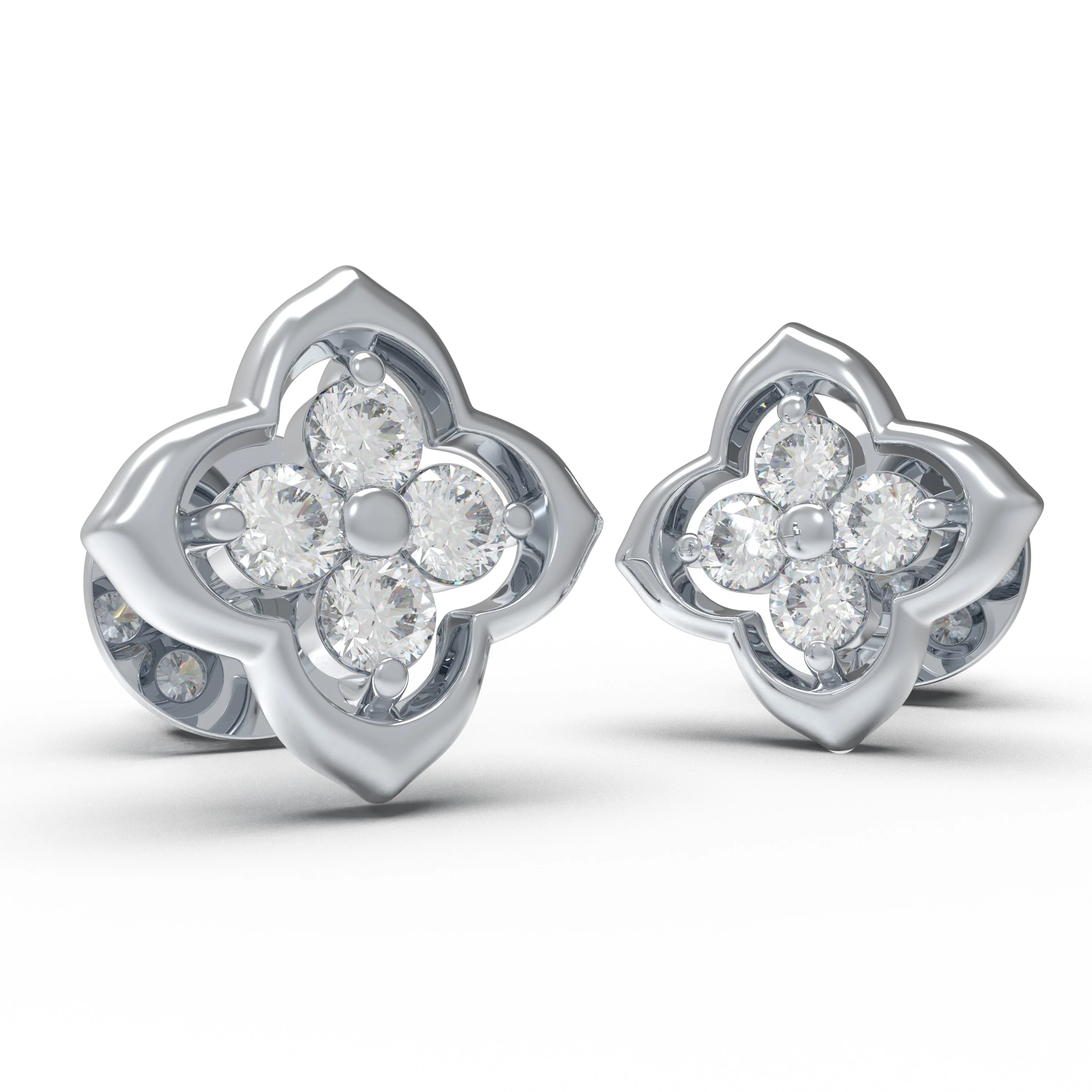 Boucles d'oreilles en diamant lab-grown en forme de trèfle en or blanc 10K/14K — Boucles D'oreilles