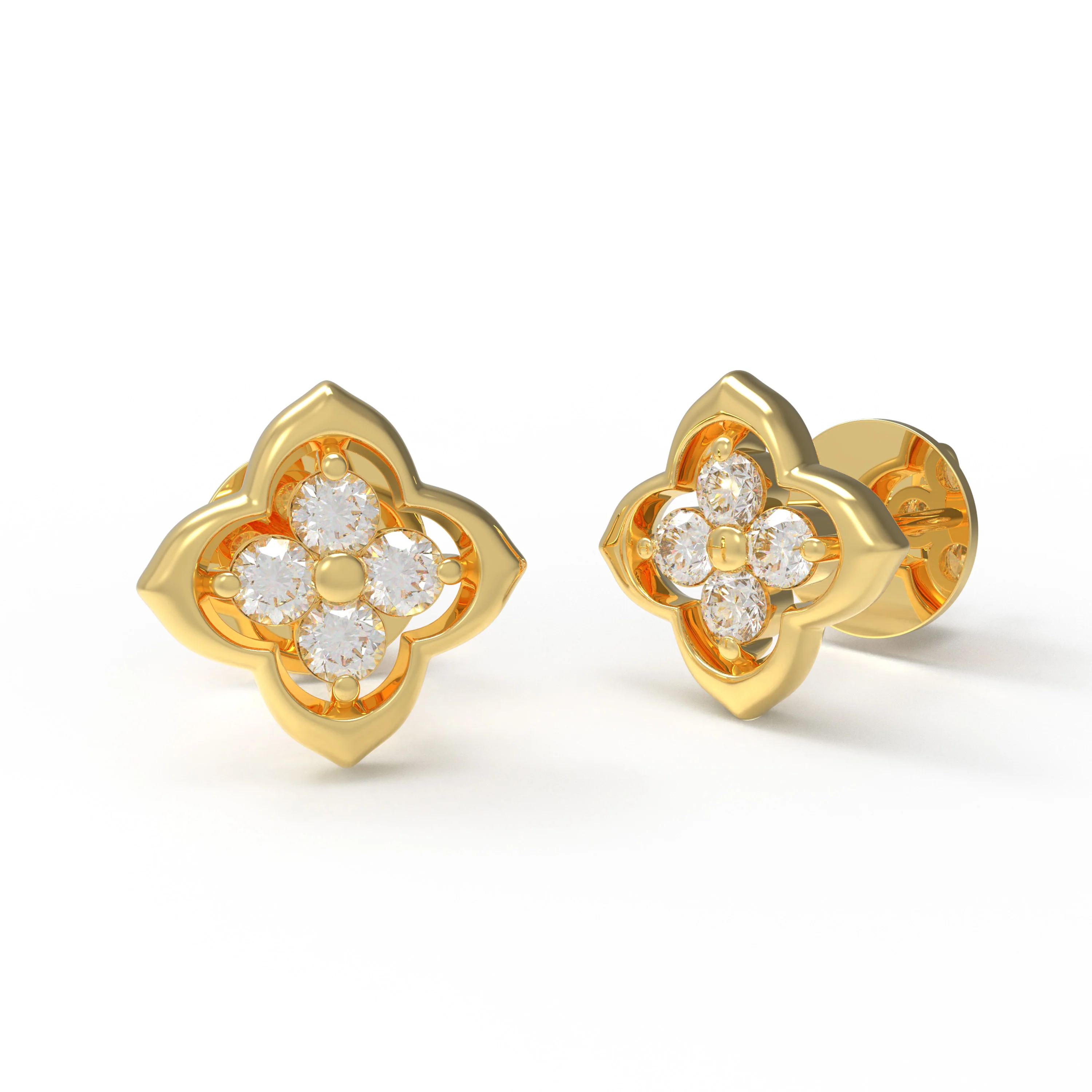 Boucles d'oreilles en or jaune 10K/14K avec diamants lab-grown en forme de trèfle — Boucles D'oreilles