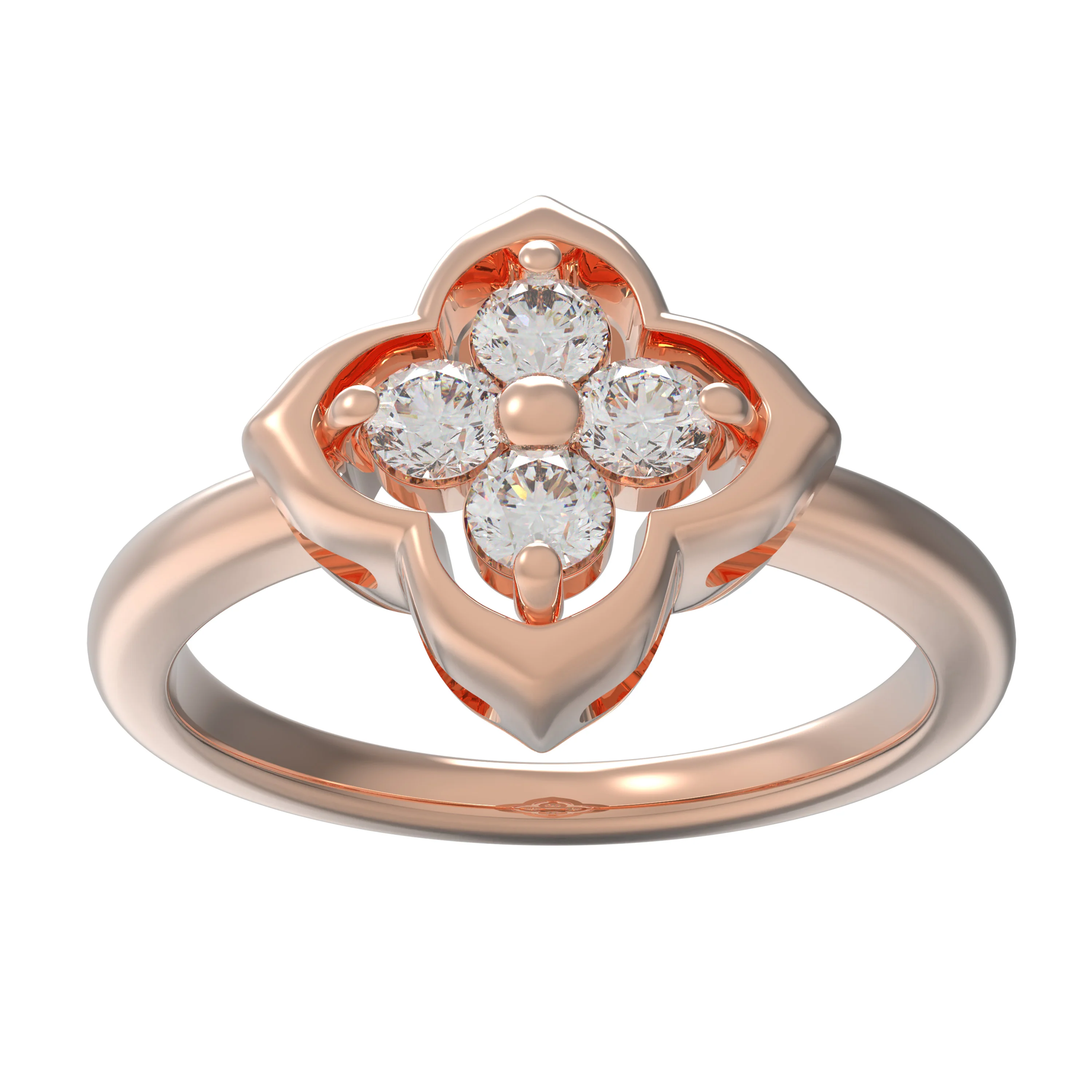 Bague en or rose 10K/14K avec diamant lab-grown en forme de trèfle - Ophelia Eternity Jewelry — Anneaux empilables