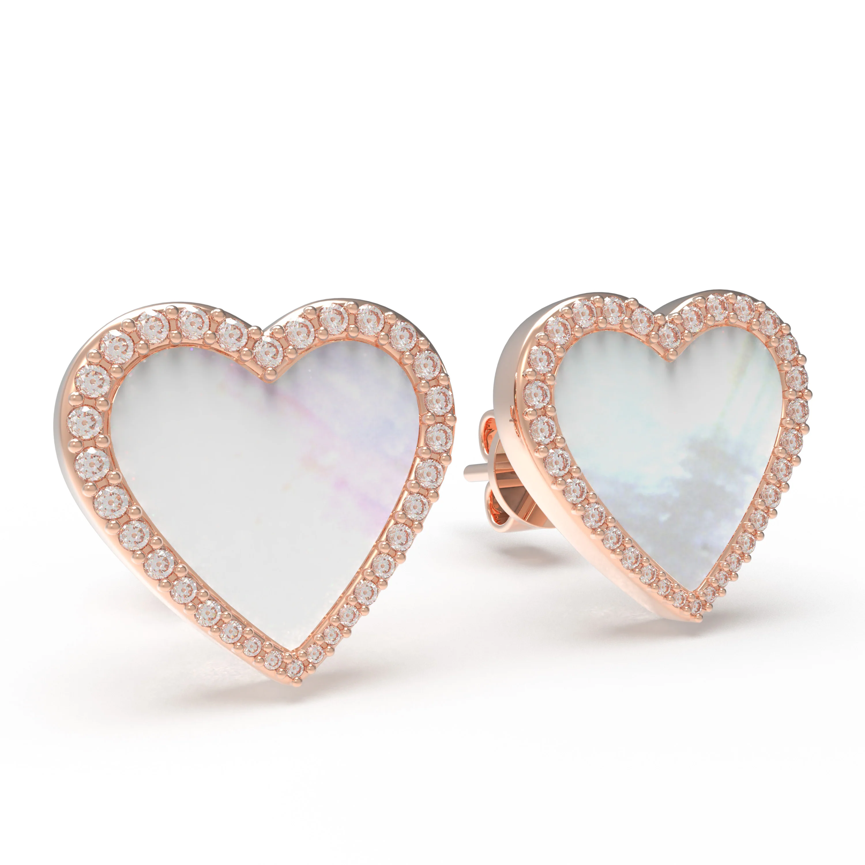 Heart Stud Earrings in 10K/14K Rose Gold with Lab Grown Diamonds — Stud Earrings