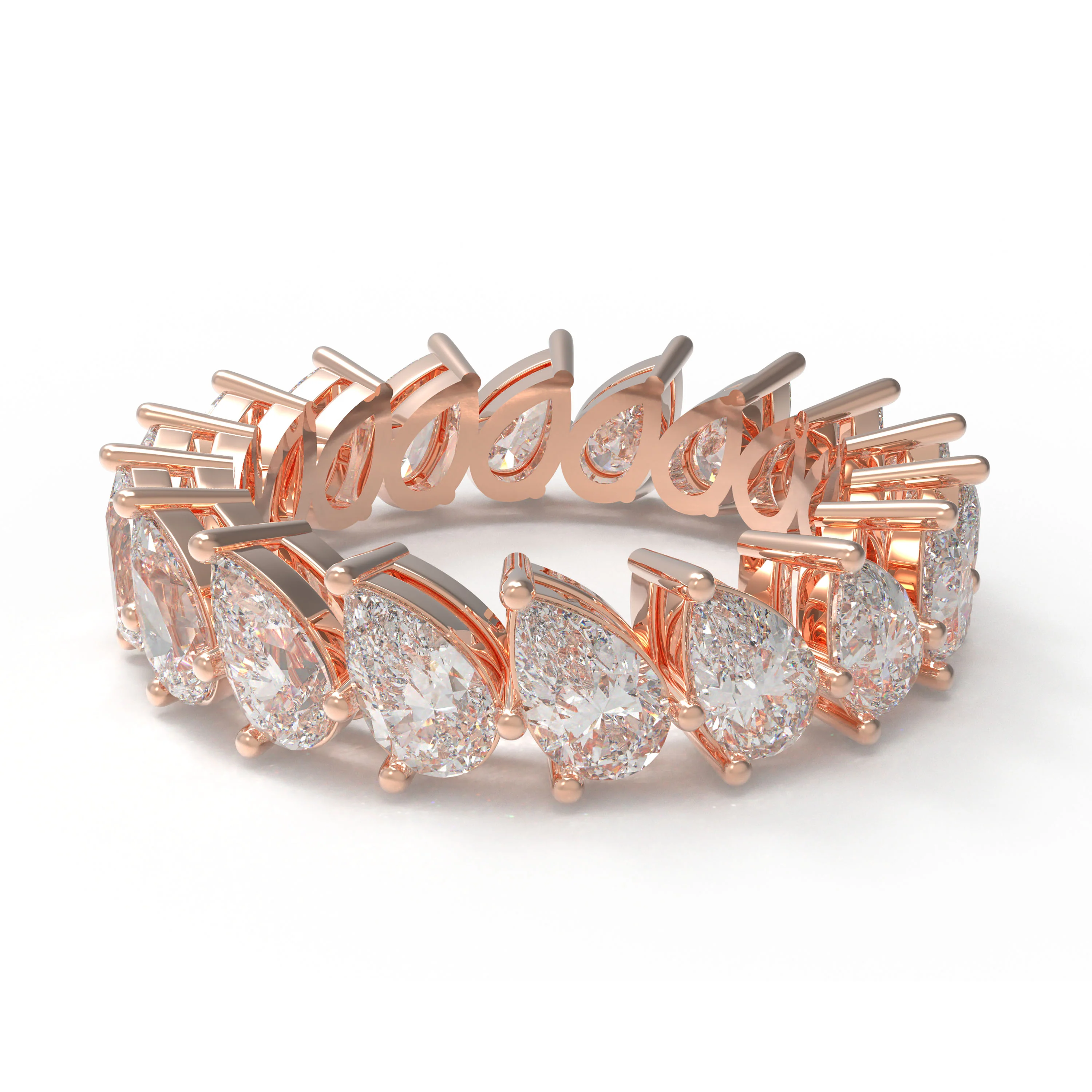 10K/14K Rose Gold Pear Lab Grown Diamond Eternity Band 3CT Ring