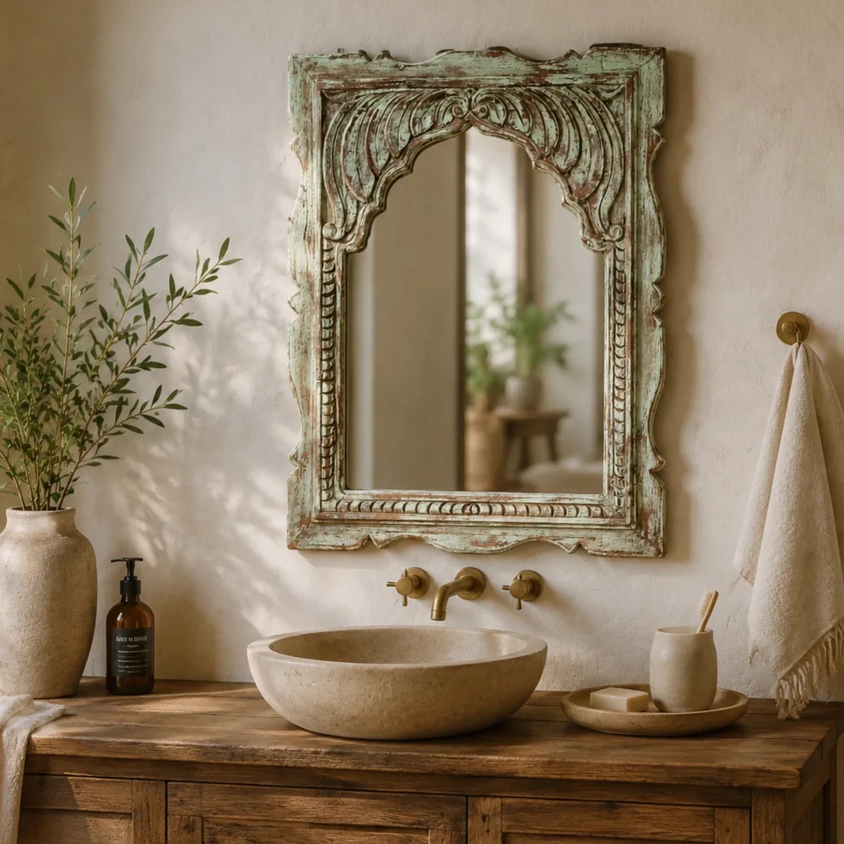 Moderne Karigar Carmella miroir vintage menthe en détresse 9x1x15 — Miroirs muraux