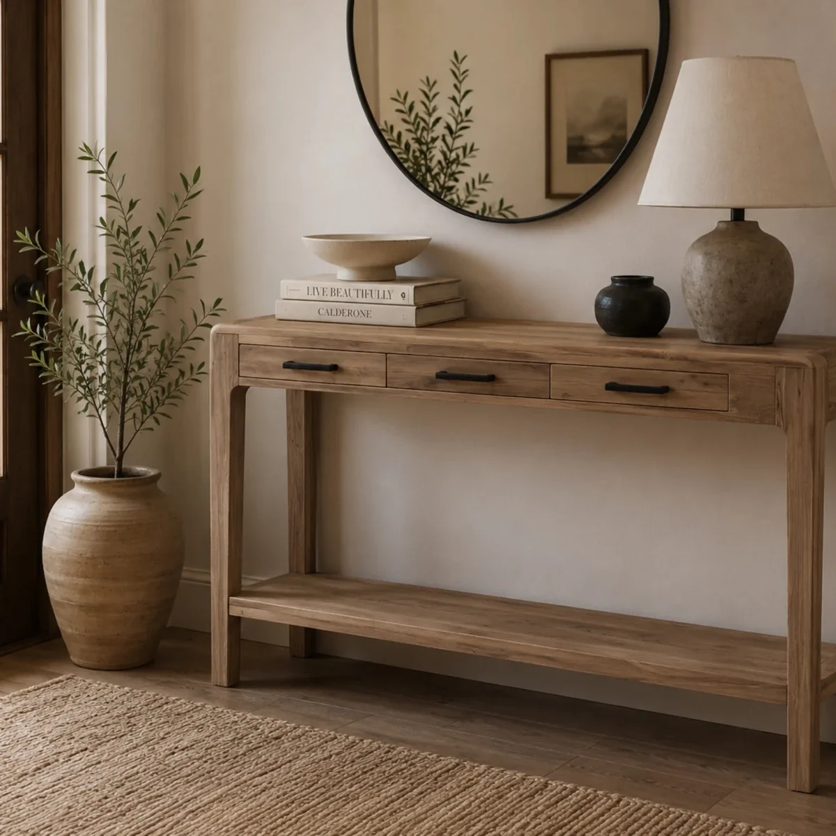 Table Console Preko avec 3 Tiroirs et Étagère de Rangement — Consoles et tables d'entrée