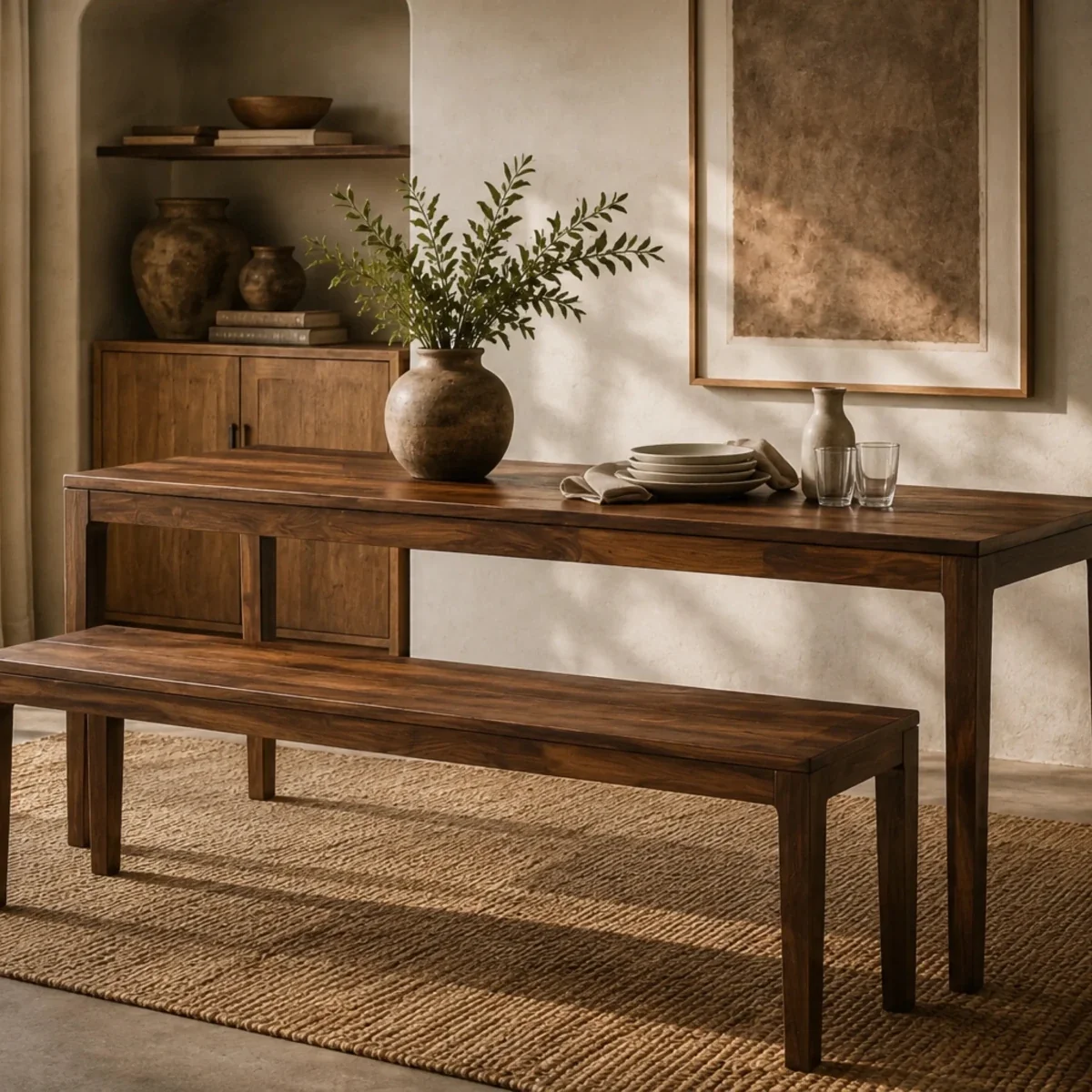 Vios Dining Table with Bench Set - Reclaimed Teak Wood