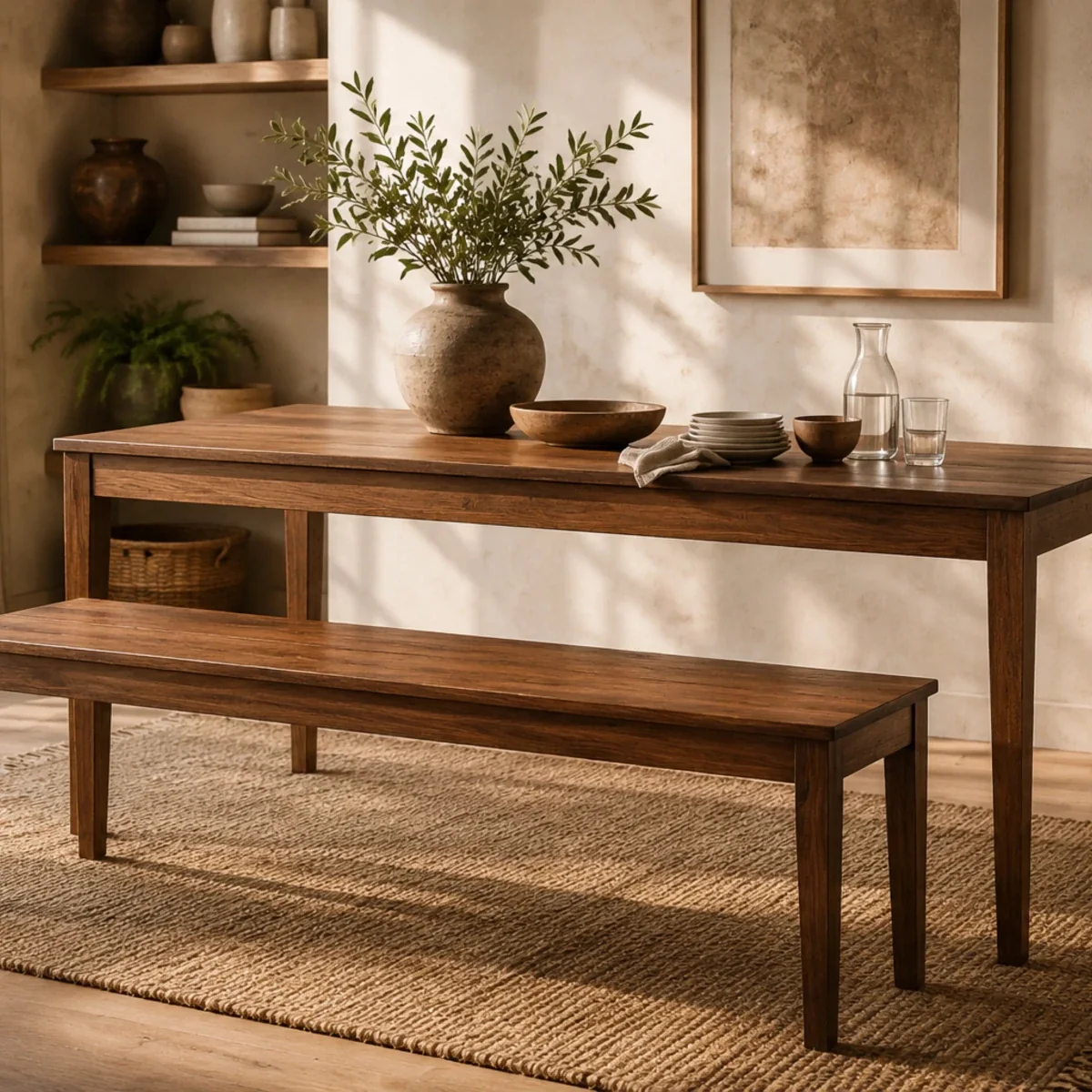 Ensemble Table à Manger et Banc Belmis - Bois Teck Recyclé — Tables à manger