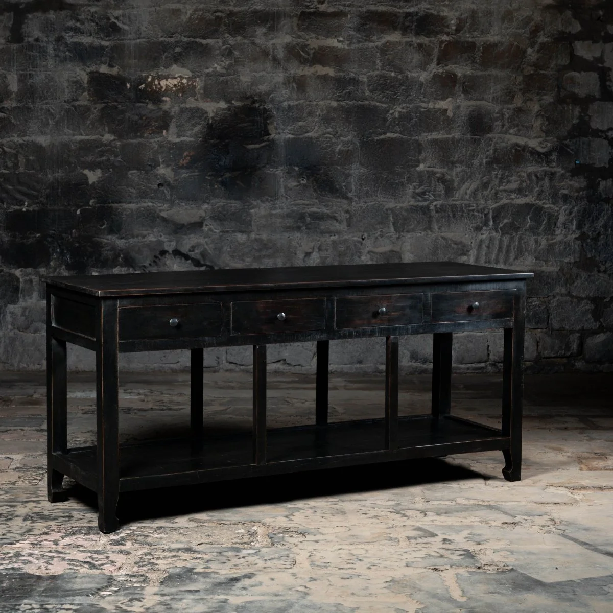Table de comptoir de cuisine en bois récupéré avec tiroirs — Tables à manger