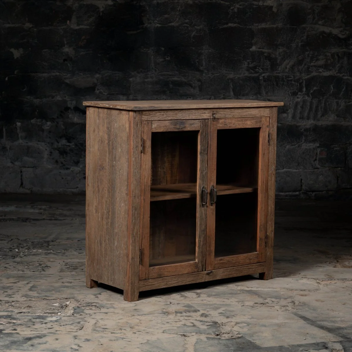 Vintage Weathered Wood Storage Cabinet for Kitchen and Home
