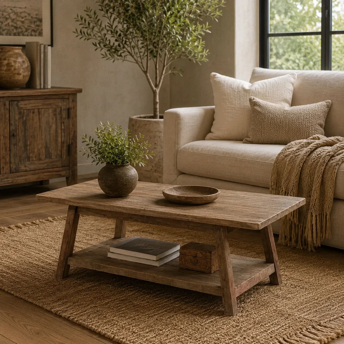 Table Basse avec Étagère Campagnarde - 36 x 18 x 16 pouces — Tables basses et d'appoint