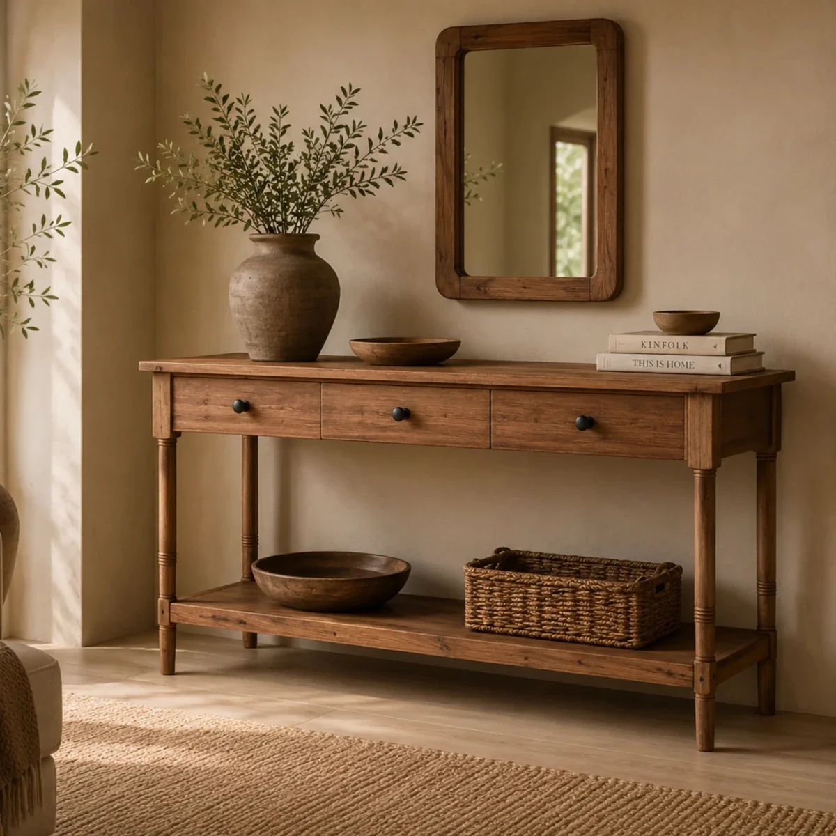 Table Console Worl avec 2 Tiroirs et Étagère Inférieure — Consoles et tables d'entrée