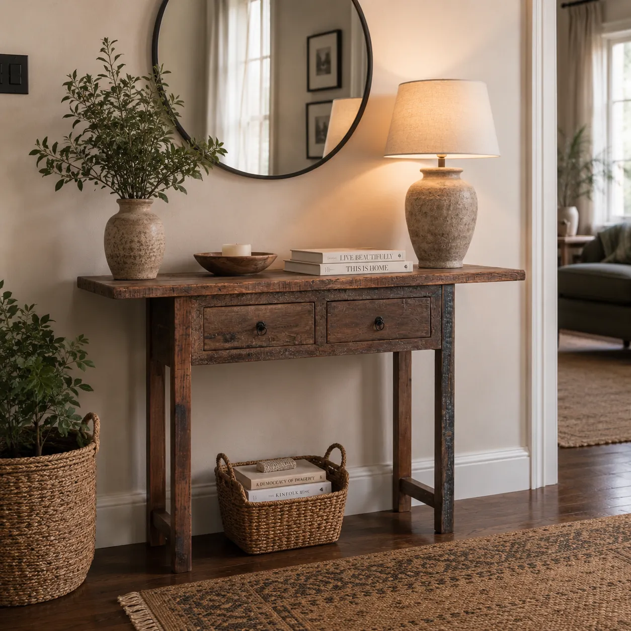 Vintage Realm Console Table with 2 Drawers