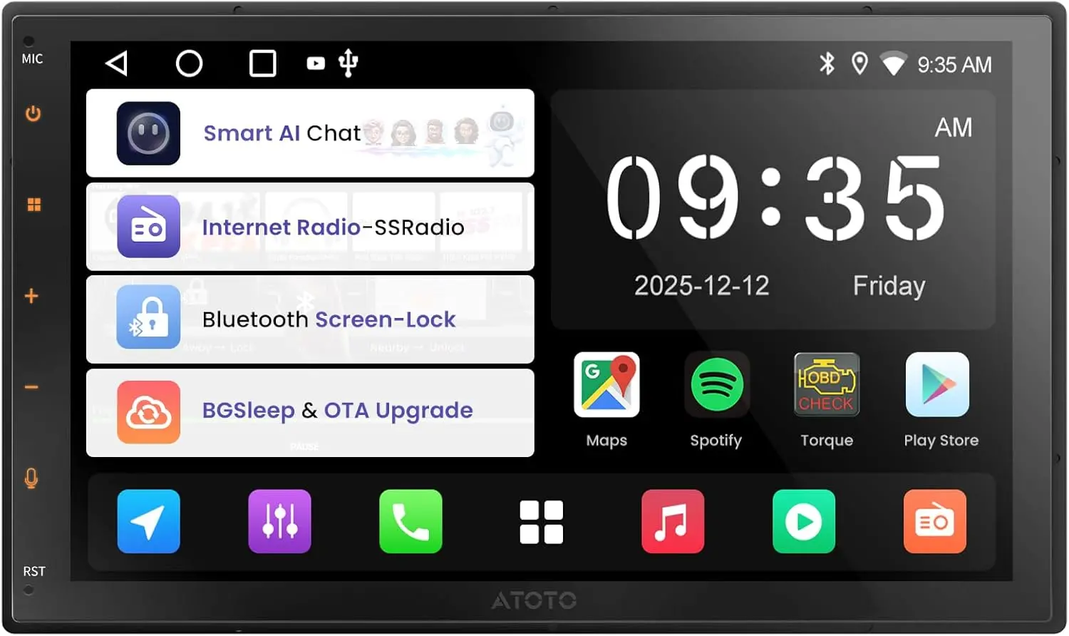 Autoradio Atoto A5LG2B7T 2 DIN Android avec Écran Tactile HD de 7