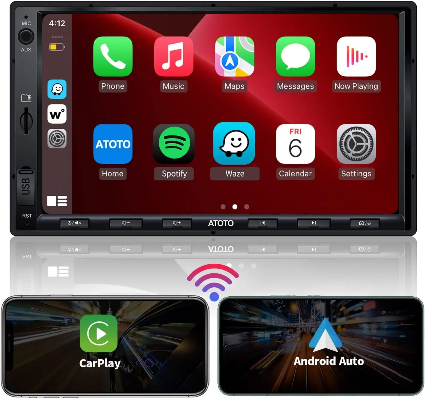 Atoto F7G2A7WE 7" Double DIN Car Stereo,Wireless CarPlay & Android Auto, Touchscreen Car Radio with Bluetooth, Mirror Link, HD LRV, FM/AM, GPS Navi — Car Stereo