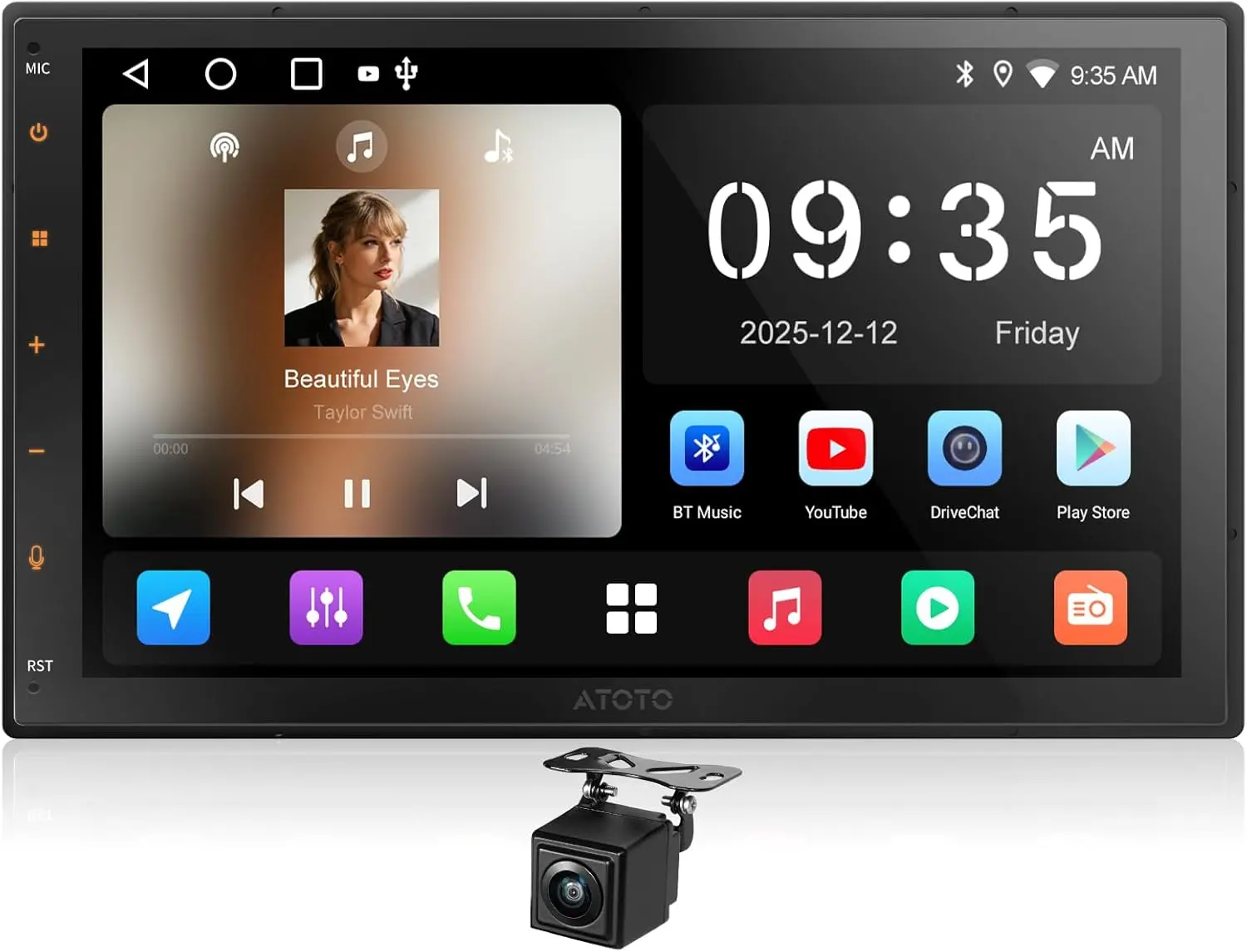 Atoto A5LG209T-S01 9" Android Double Din Car Stereo with Backup Cam, Touchscreen, Wireless Carplay&Android Auto, WiFi, BT Tethering, MirrorLink — Car Stereos & 