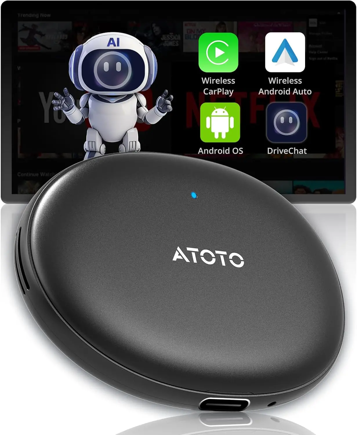 Atoto AD5 Boîte AI Android CarPlay sans fil avec Dual WiFi — Adaptateur Bluetooth pour voiture