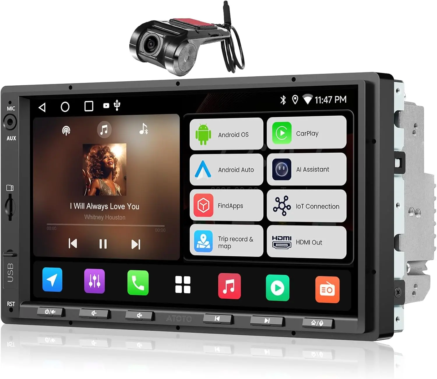 Atoto A5LG2A7T Autoradio Android Double Din 7" avec Caméra DVR Avant — Autoradios et unités principales