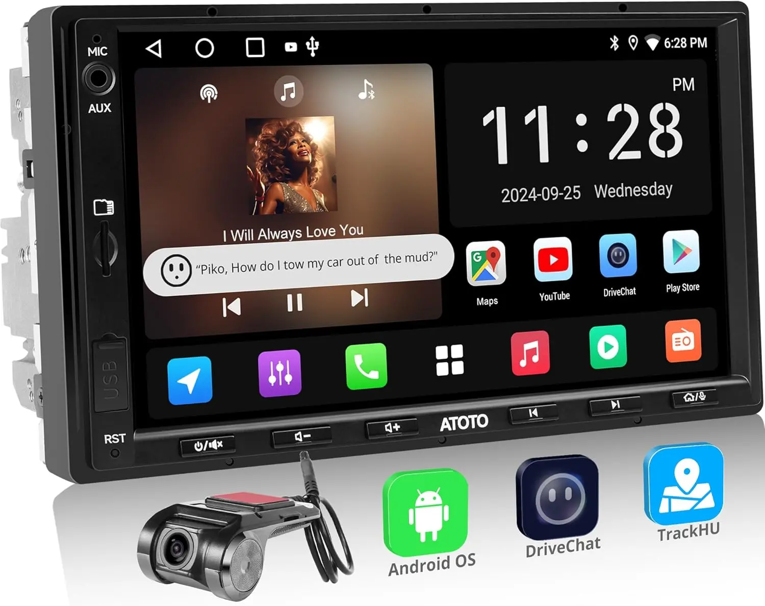 Atoto A5LG2A7T Autoradio 2 DIN 7 Pouces avec Caméra Frontale DVR 1080P, Android, Wireless CarPlay & Android Auto sans fil, 2+32G, Égaliseur 24 — Car Stereos & H