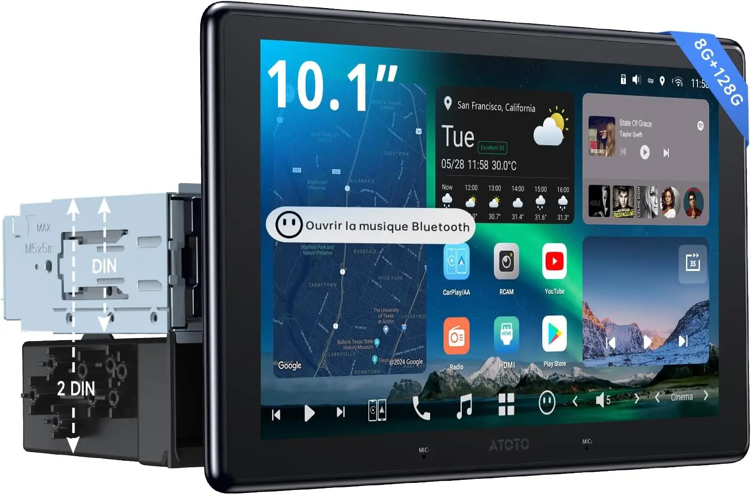 Autoradio Atotozone 10" Qled AI Android 1 DIN avec Écran Flottant
