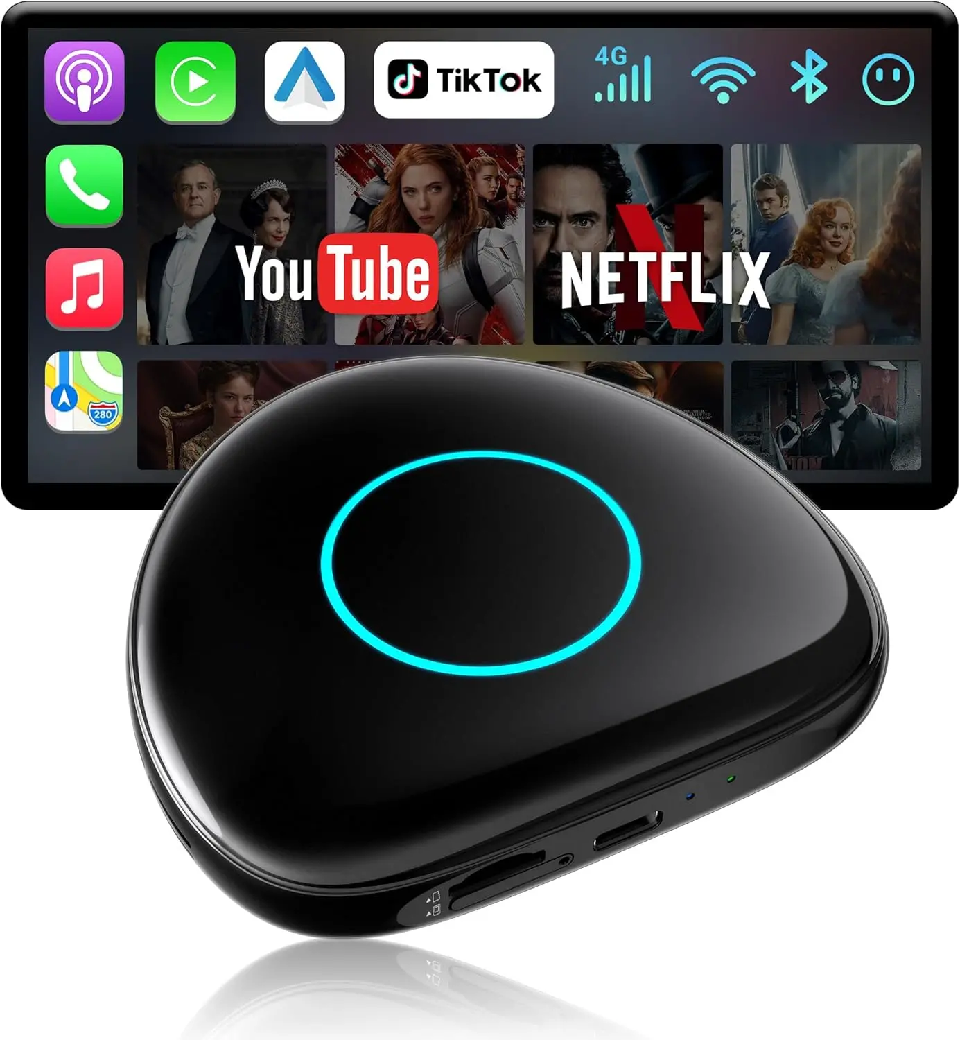 Atoto CB6C Wireless CarPlay Adapter, CarWave Car Smart Box, Android 13, 4G LTE, 4+64G, GPS Tracking, AI DriveChat, Android Auto, Plug & Play, Black