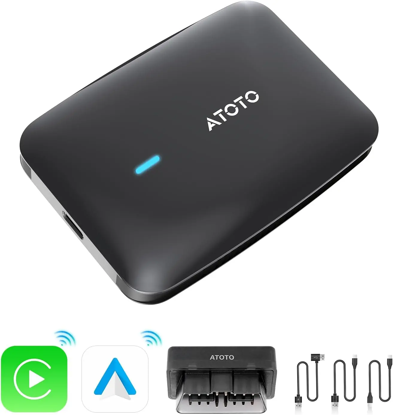 Atoto CarWave CB4 AI Box CarPlay/Android Auto Wireless Adapter,OBD2 Diagnostic, 4-in-1 Video Box w/YouTube, Dual Bluetooth & WiFi, 2GB+16GB (Up to